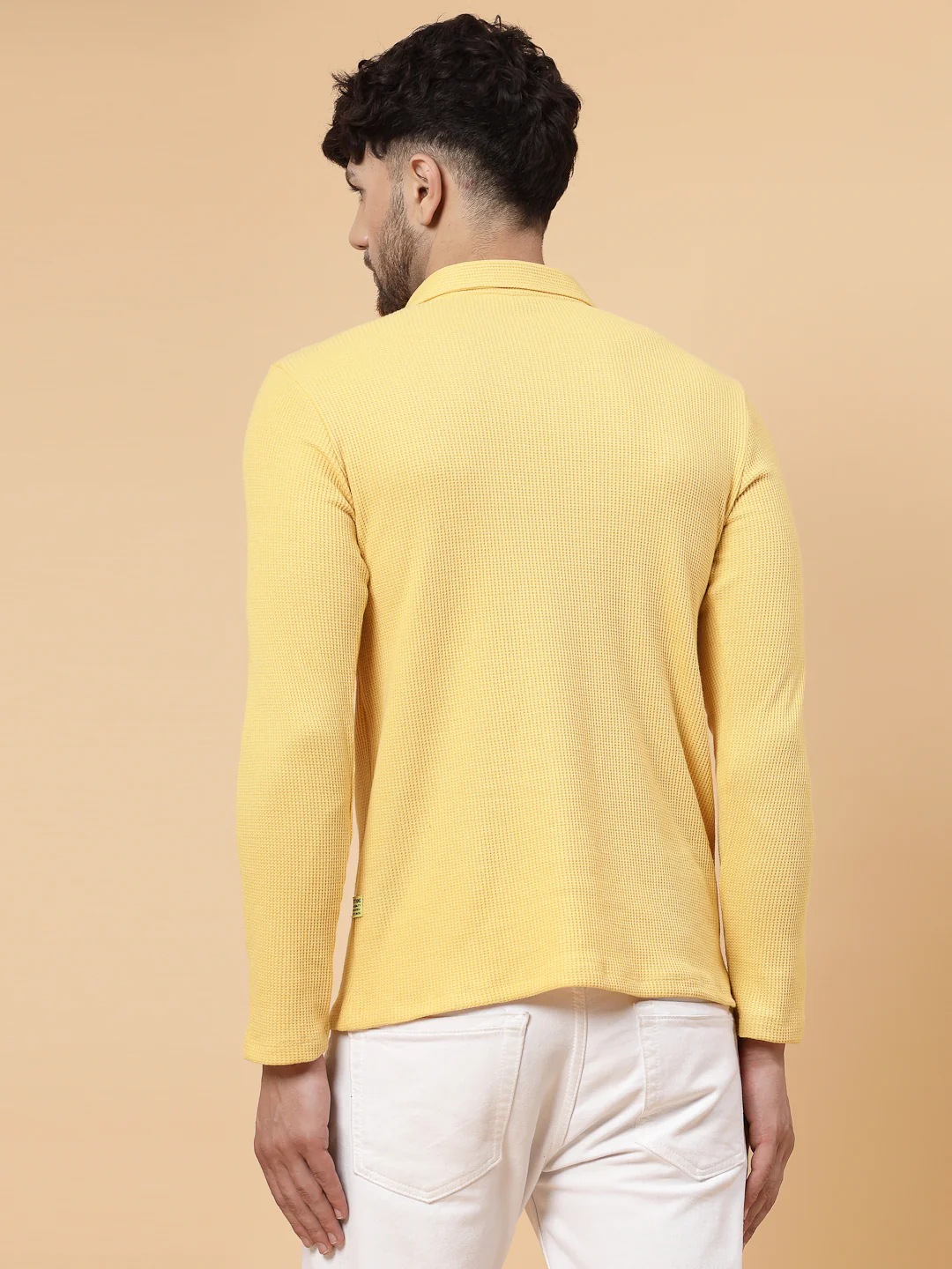 Men Yellow Waffle Knit T-shirt - Image 5