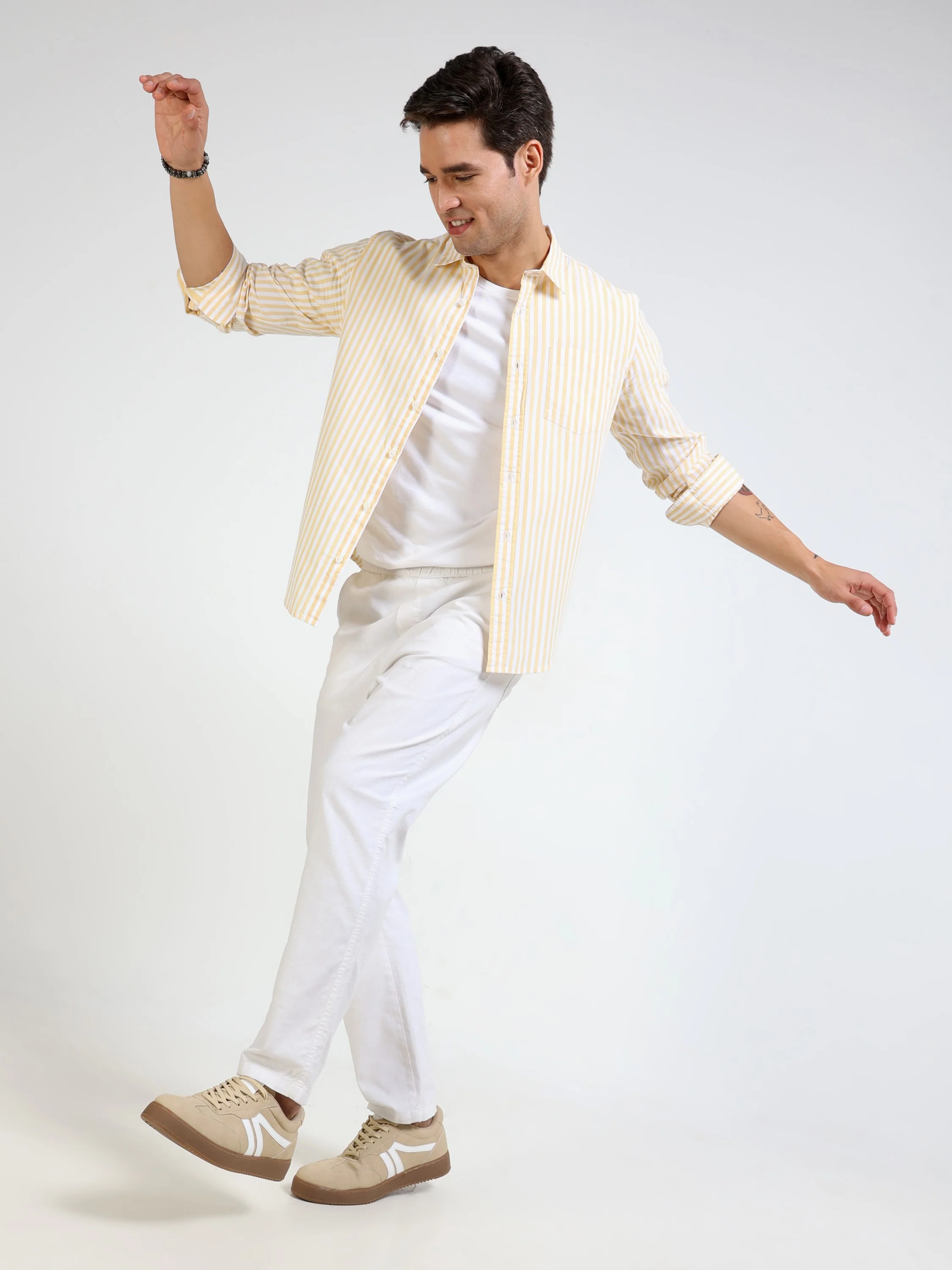 Men Yellow & White Stripe Shirt - Image 2