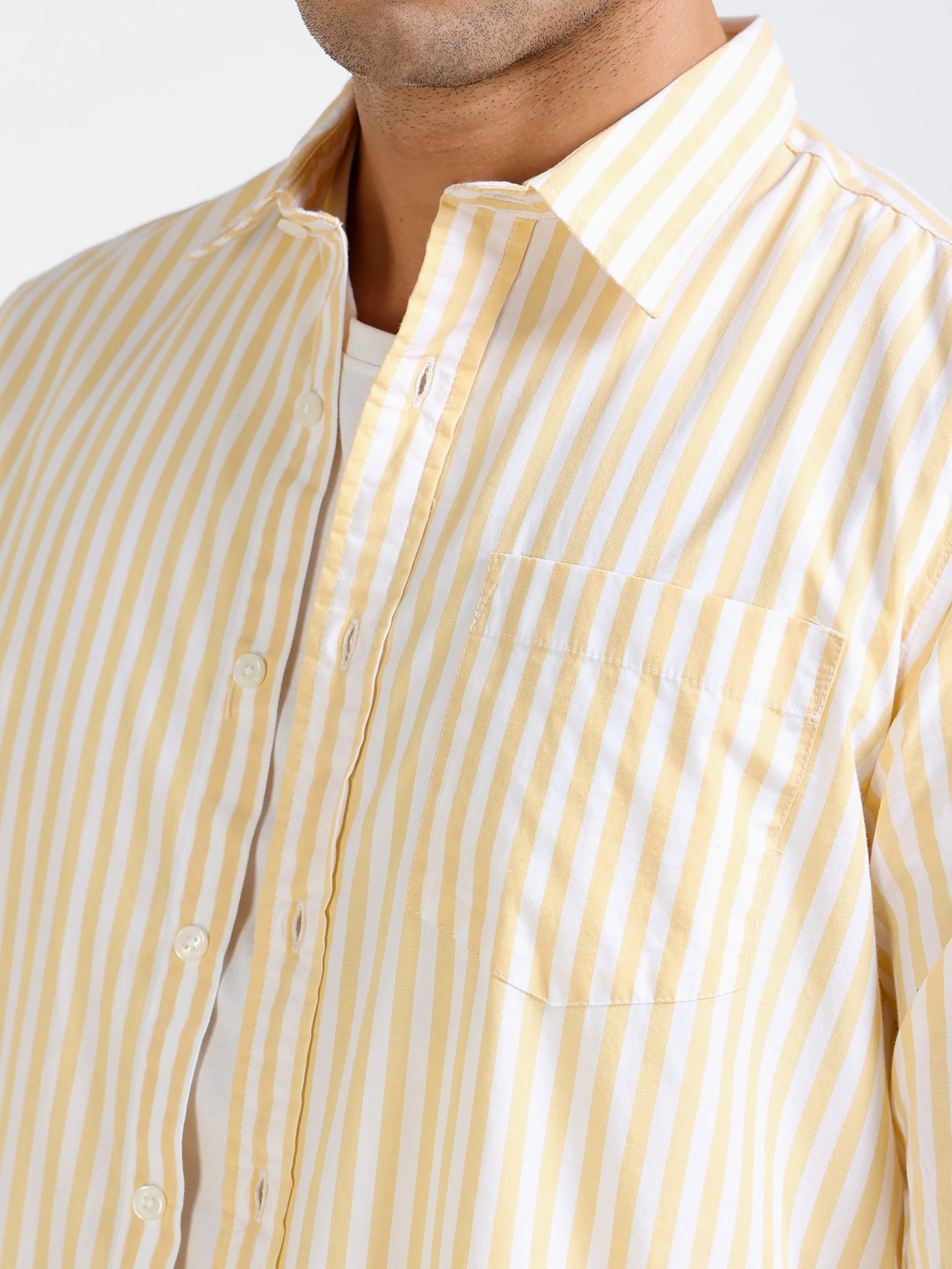 Men Yellow & White Stripe Shirt - Image 3
