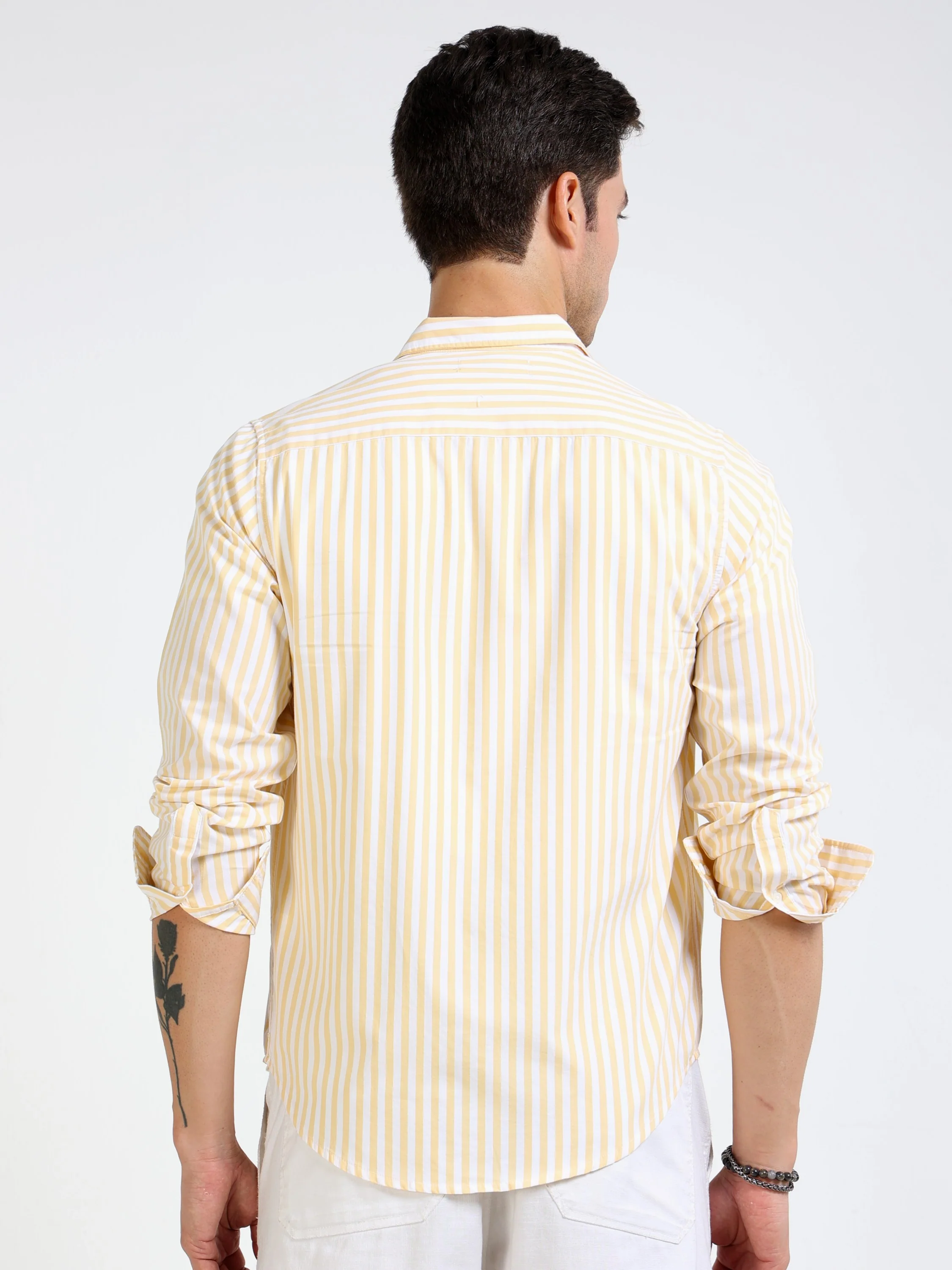 Men Yellow & White Stripe Shirt - Image 4