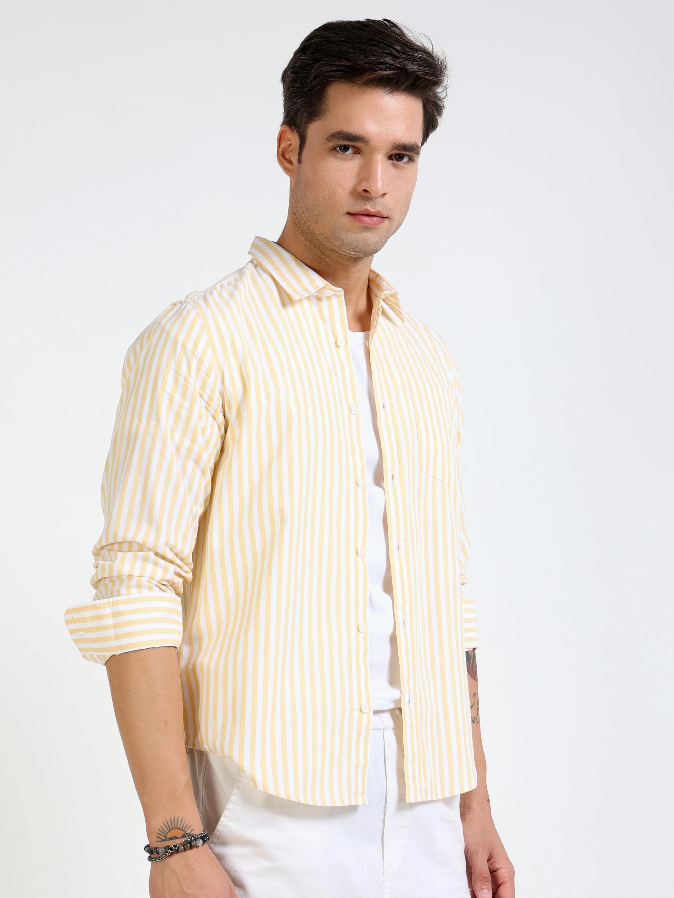 Men Yellow & White Stripe Shirt - Image 5