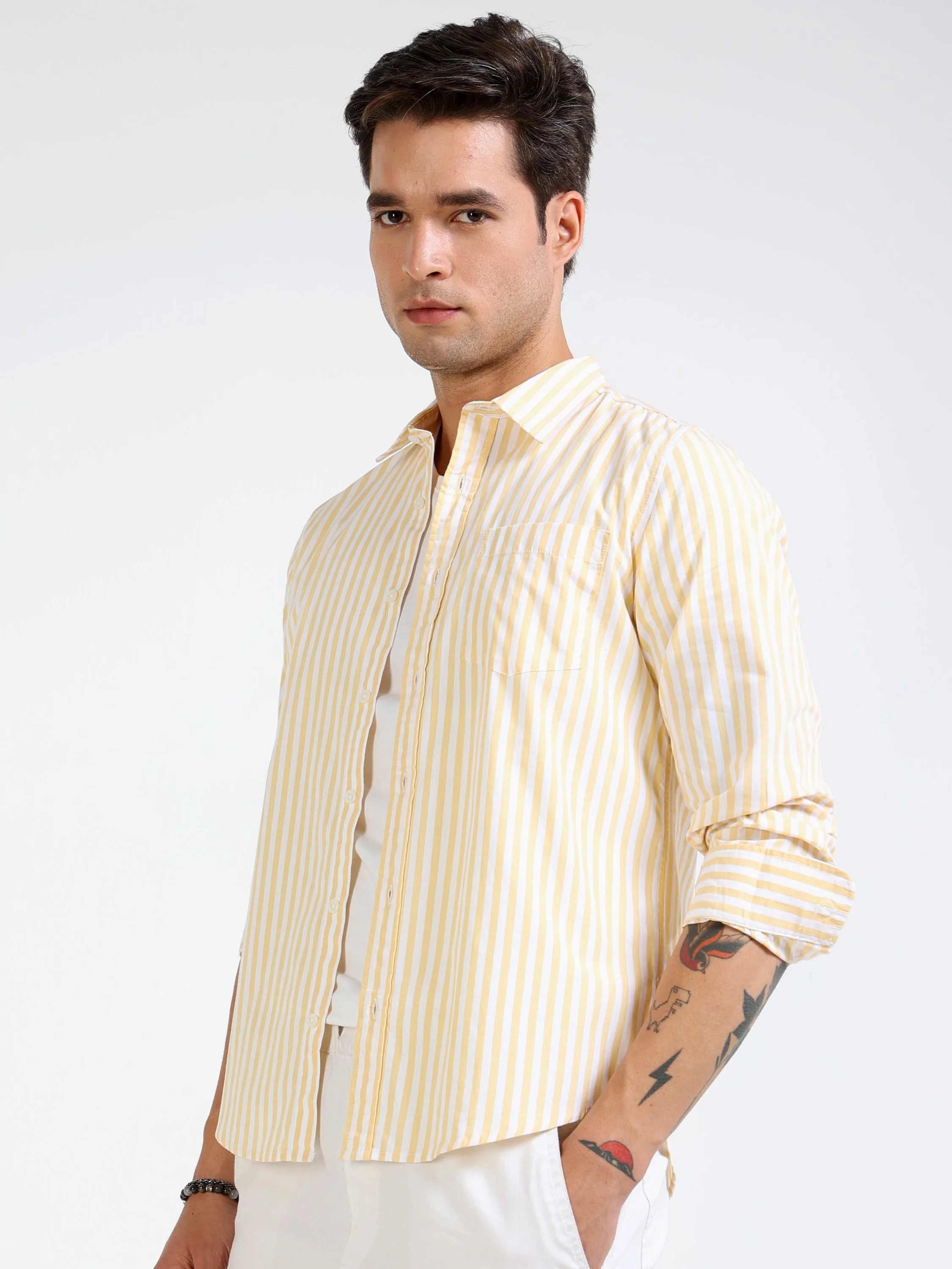 Men Yellow & White Stripe Shirt - Image 6