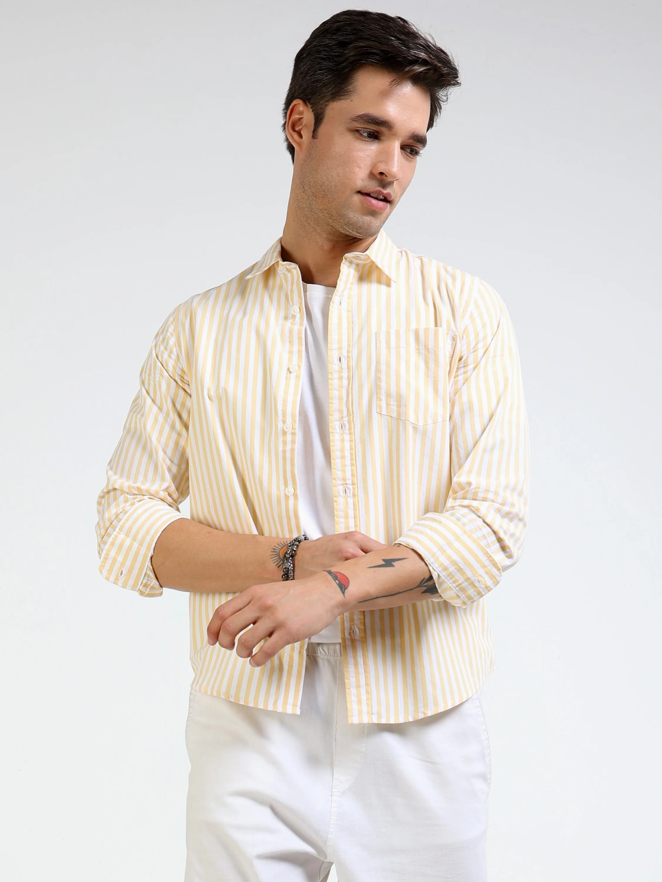 Men Yellow & White Stripe Shirt - Image 7