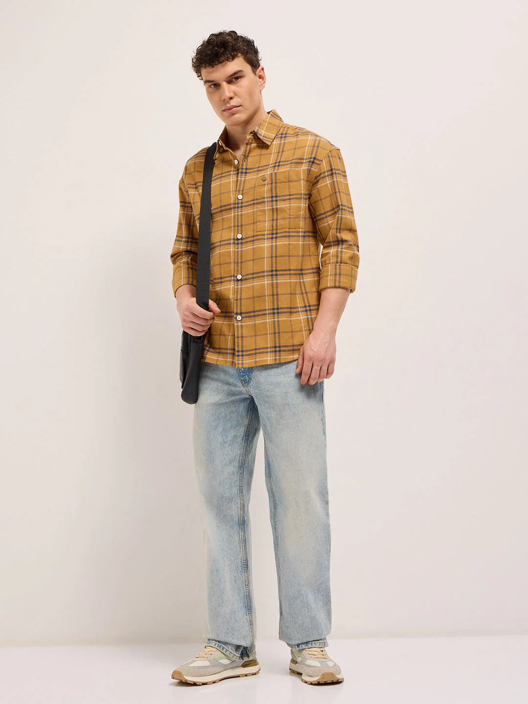 Men Yellow Woven Checked Design Relax Fit Overshirt - Image 4