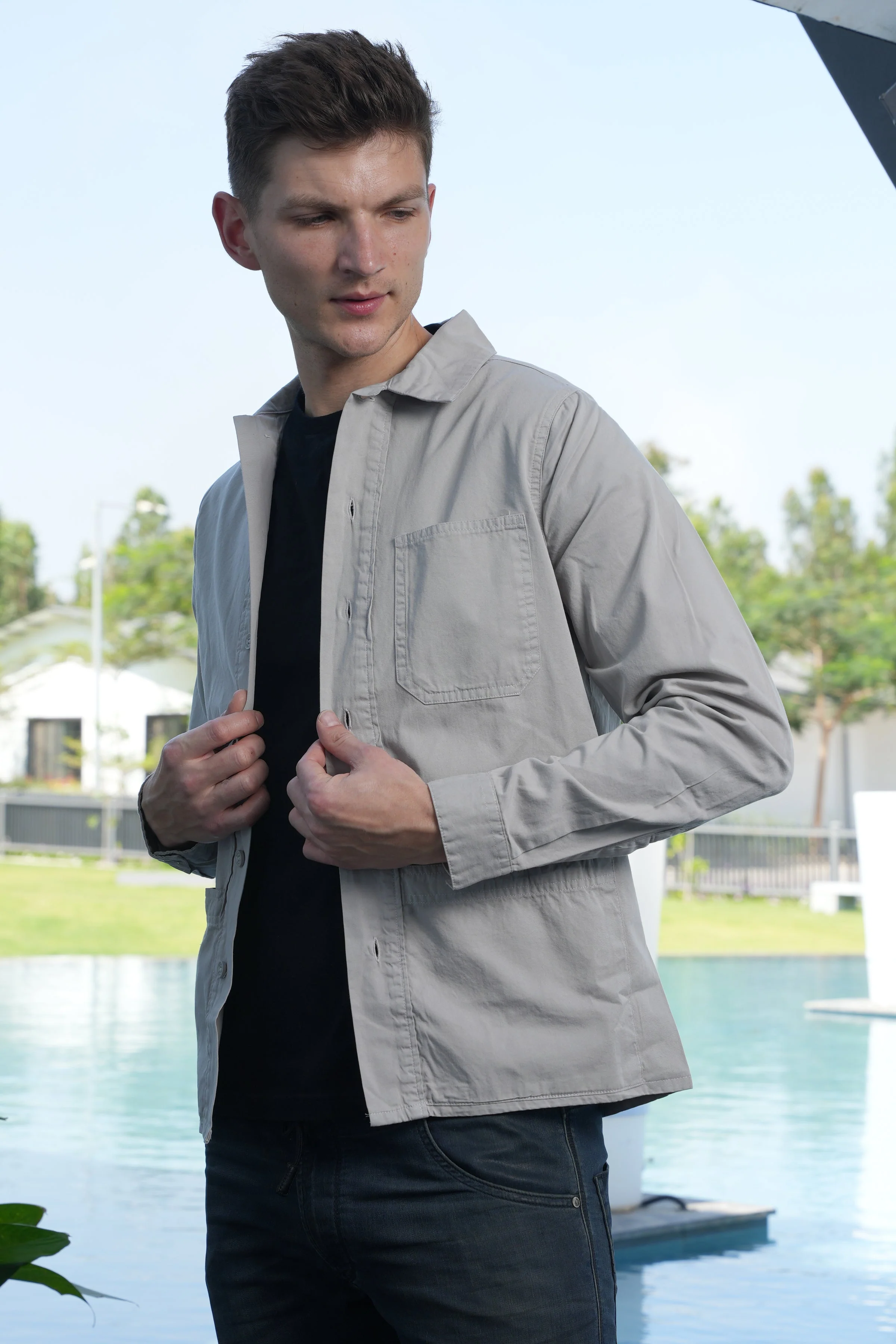 Men Zander Twill Overshirt Grey Fit - Image 2