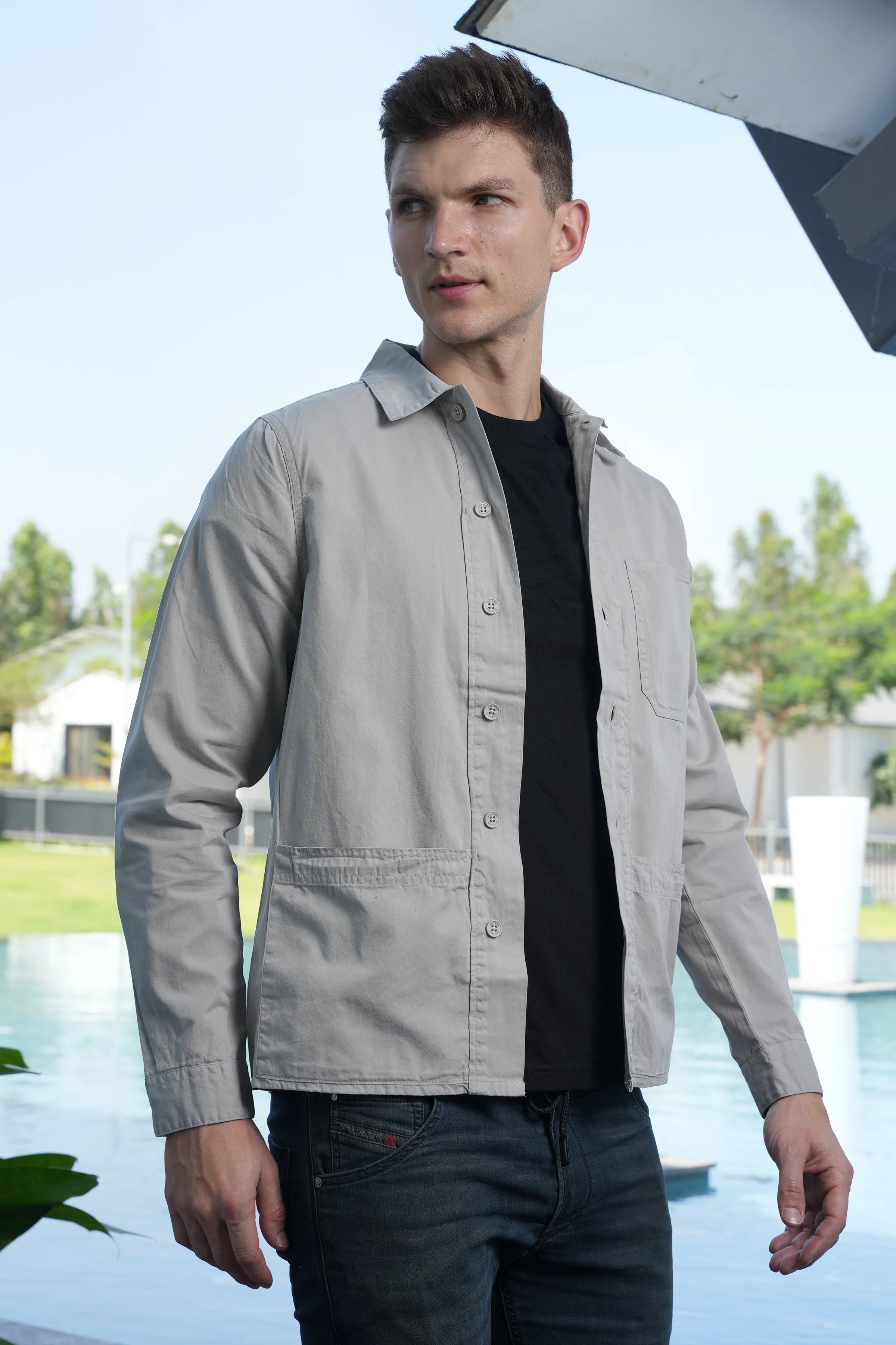 Men Zander Twill Overshirt Grey Fit - Image 3