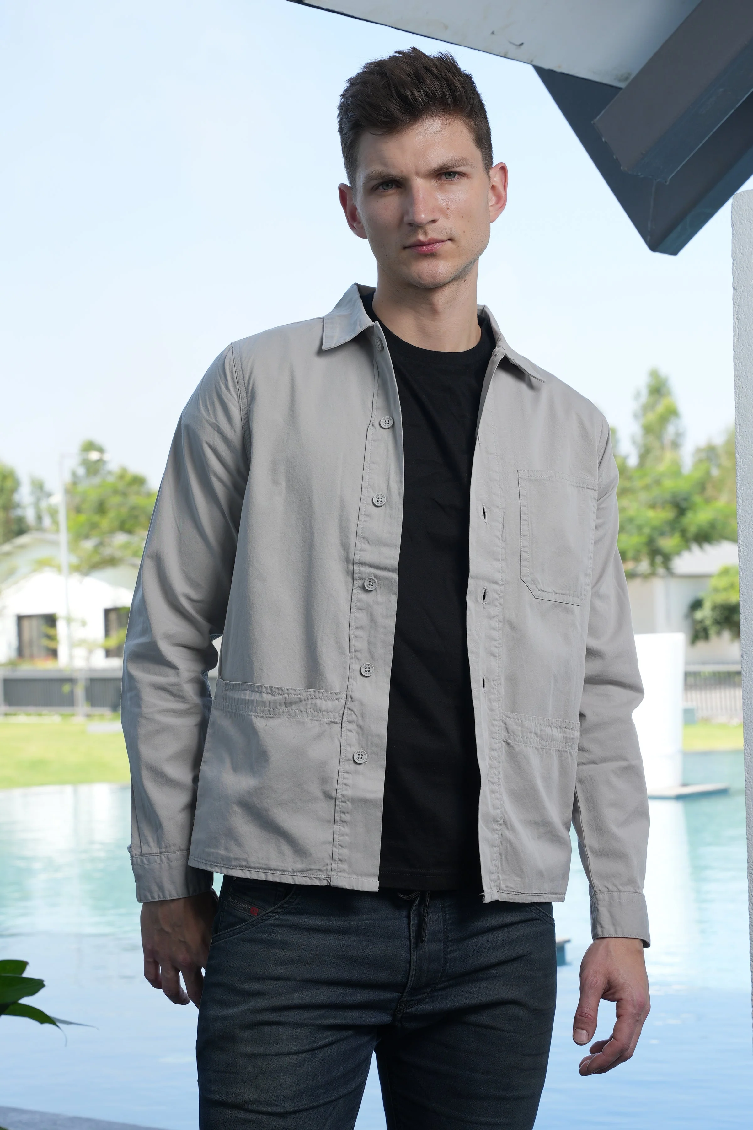 Men Zander Twill Overshirt Grey Fit - Image 4