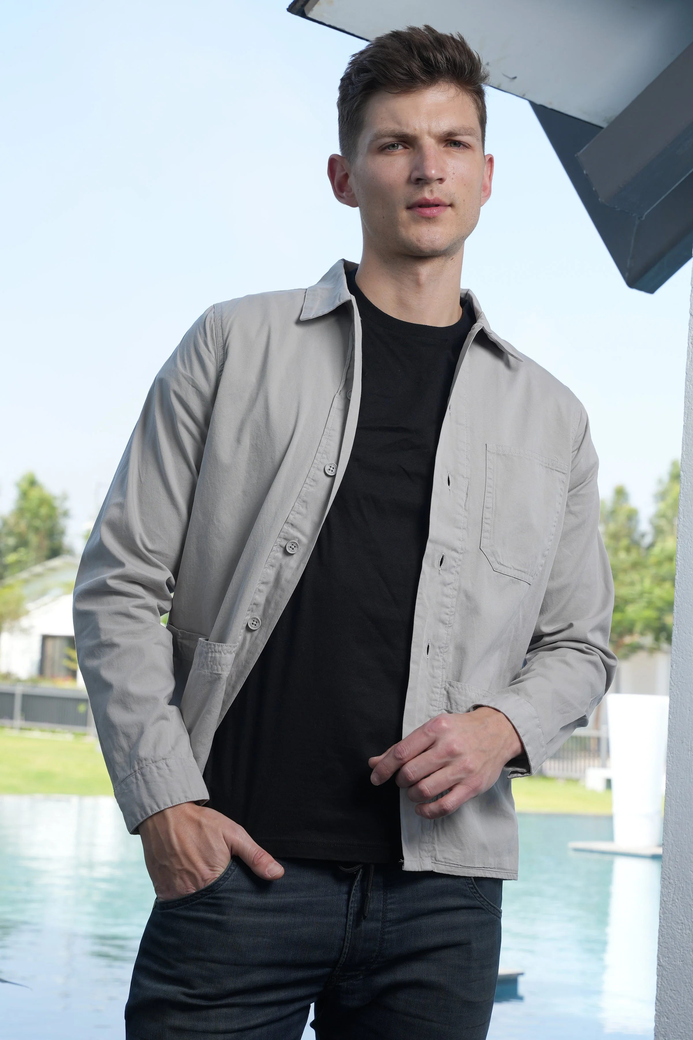 Men Zander Twill Overshirt Grey Fit - Image 5