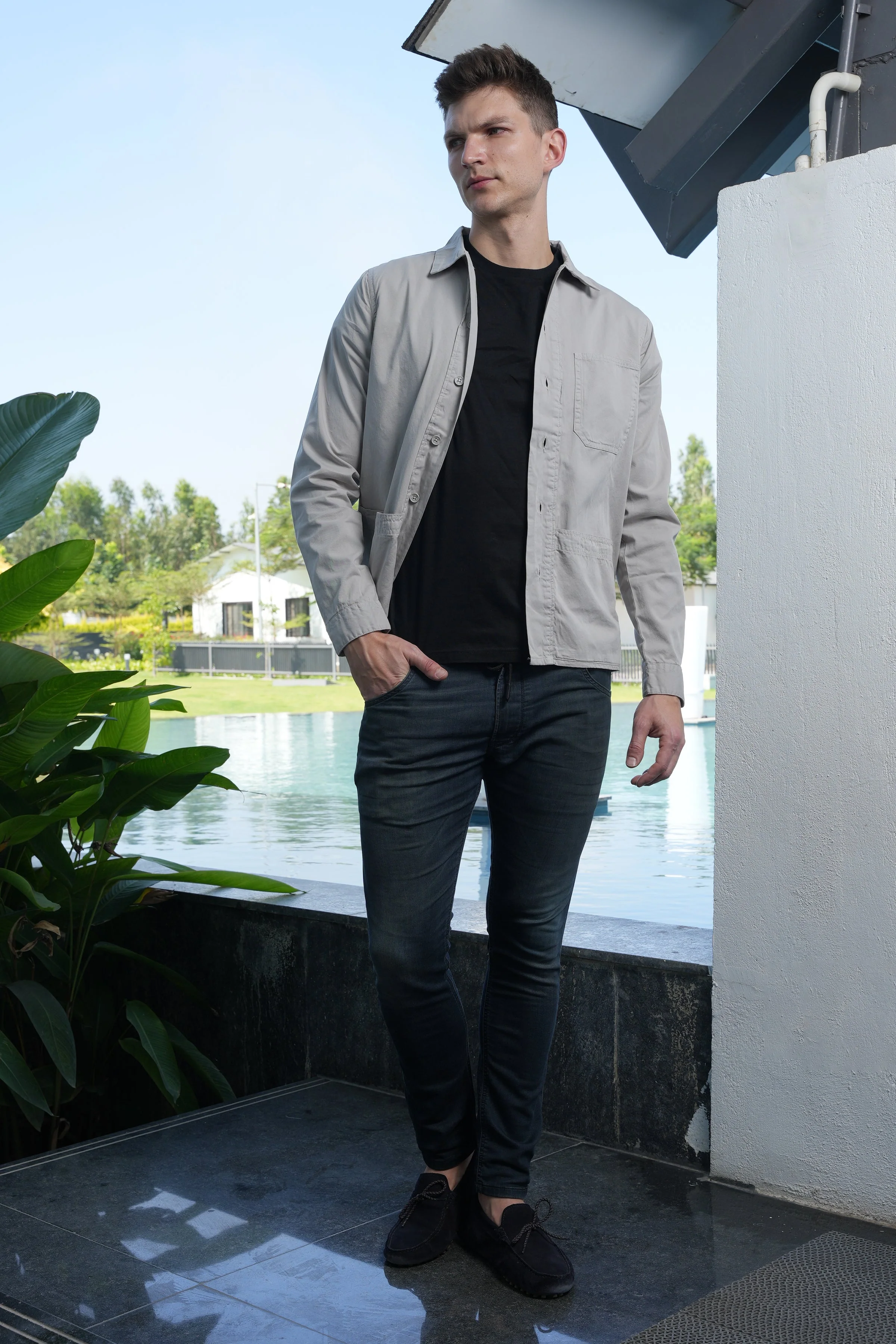 Men Zander Twill Overshirt Grey Fit - Image 6