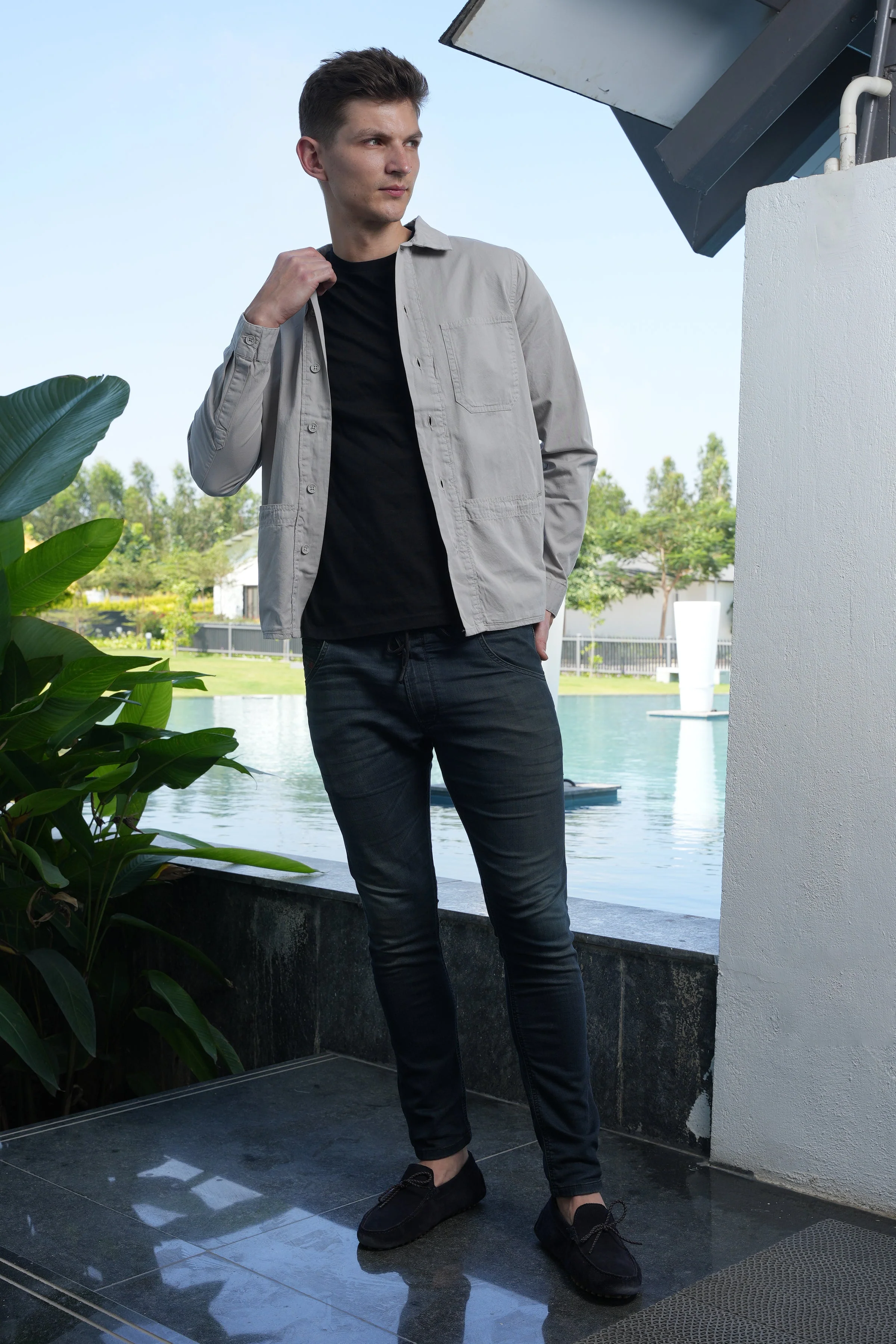 Men Zander Twill Overshirt Grey Fit - Image 7