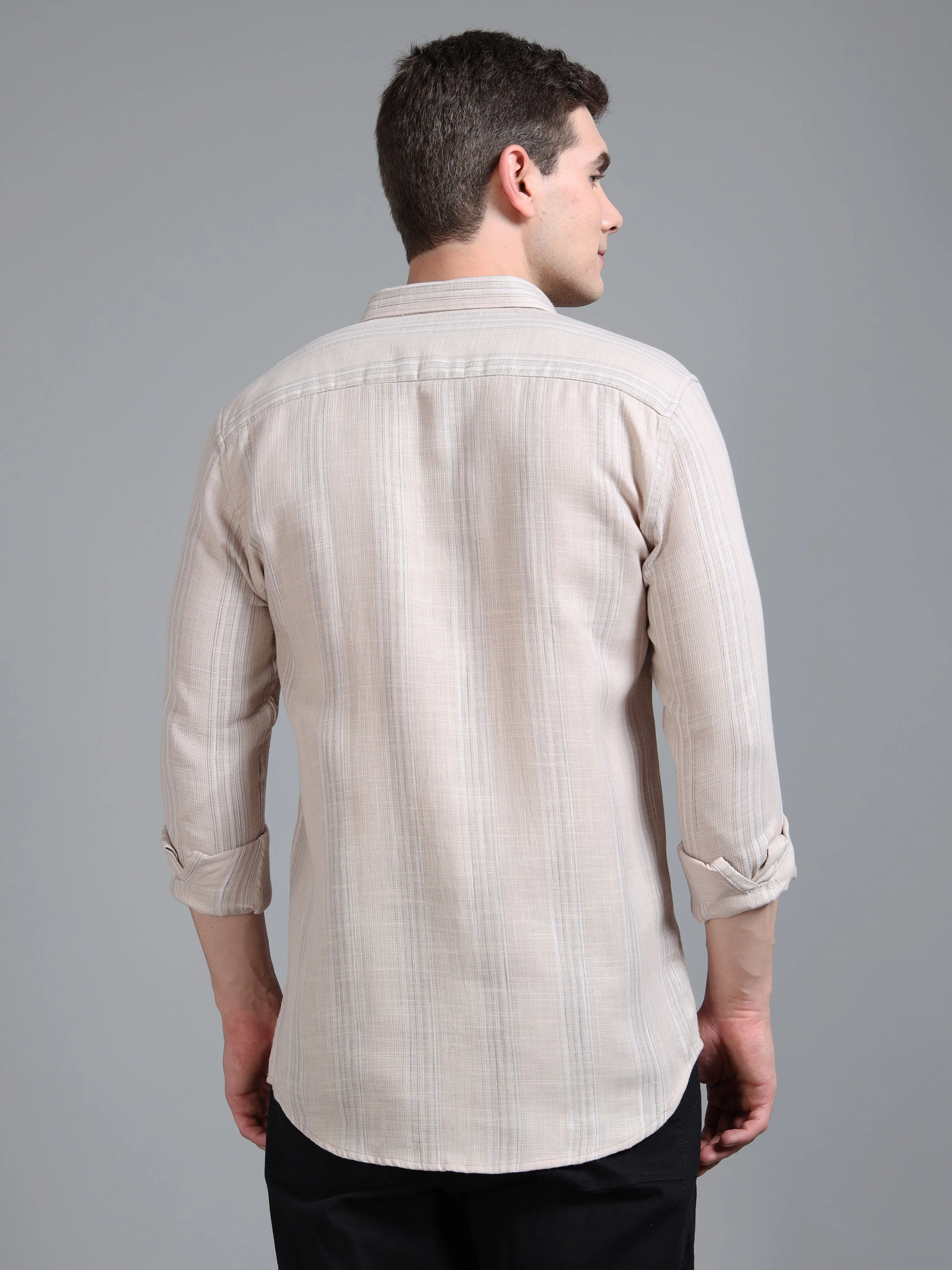 Men Zane Beige Stripes Shirt - Image 2