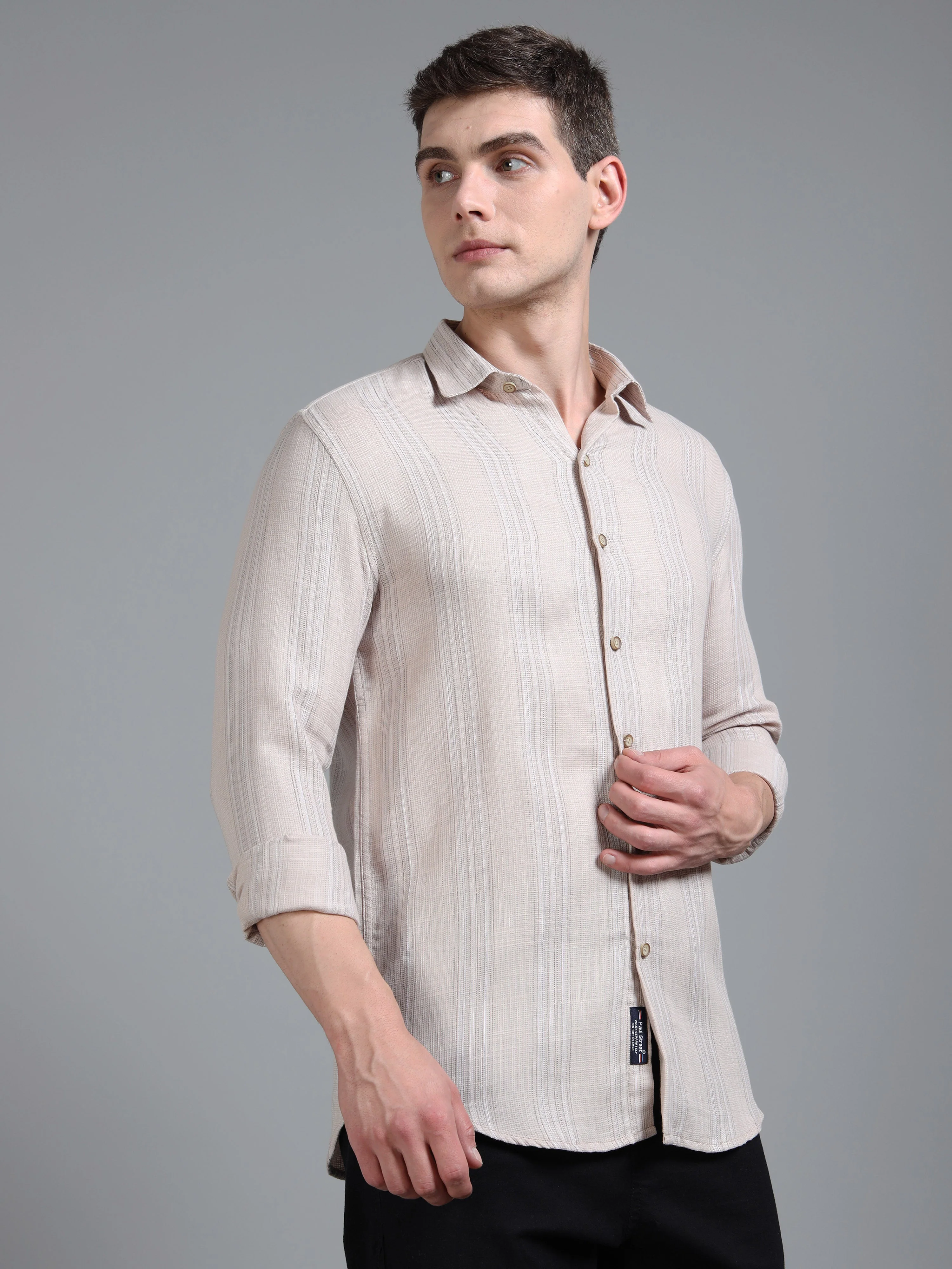 Men Zane Beige Stripes Shirt - Image 3