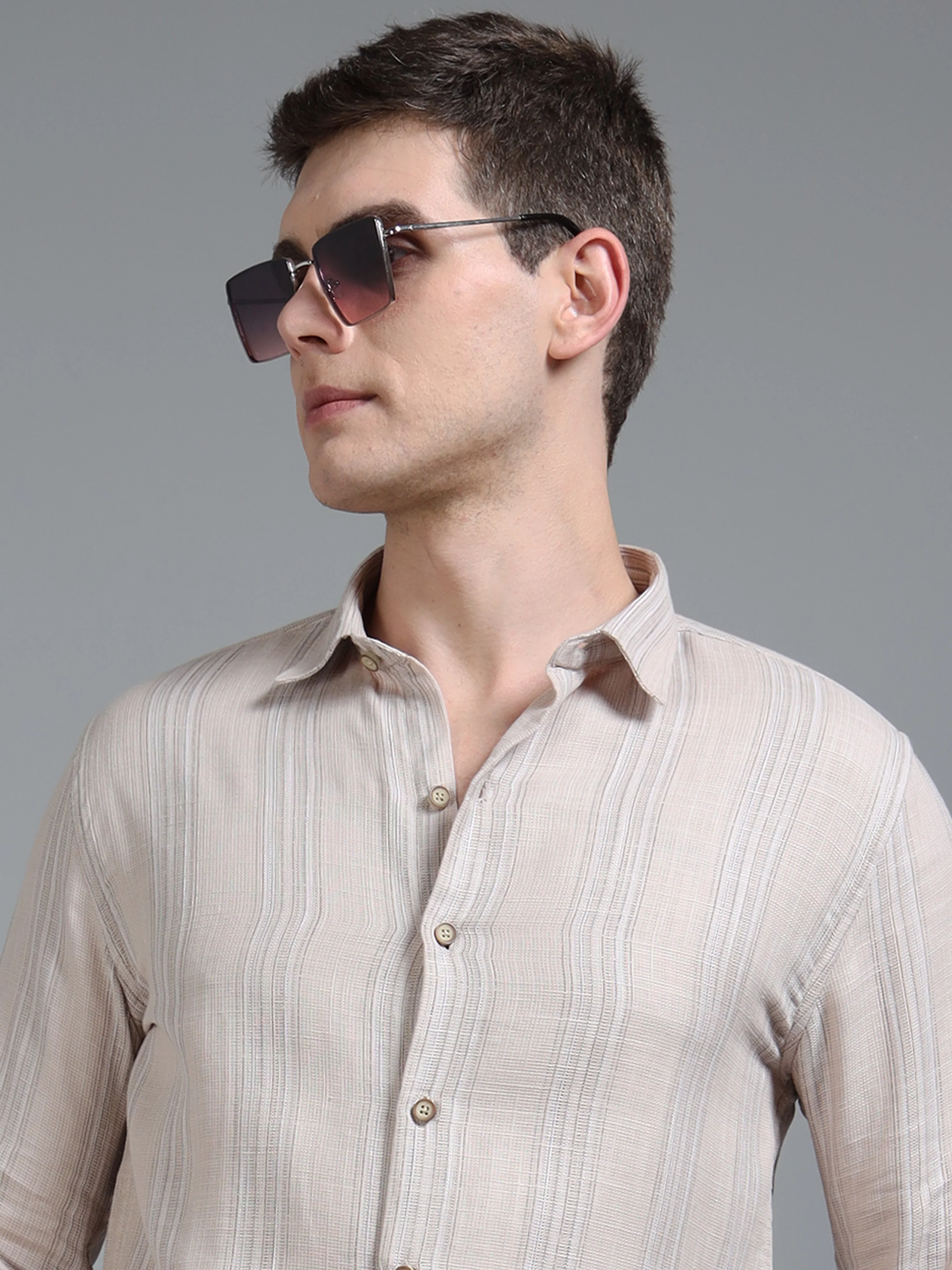 Men Zane Beige Stripes Shirt - Image 4