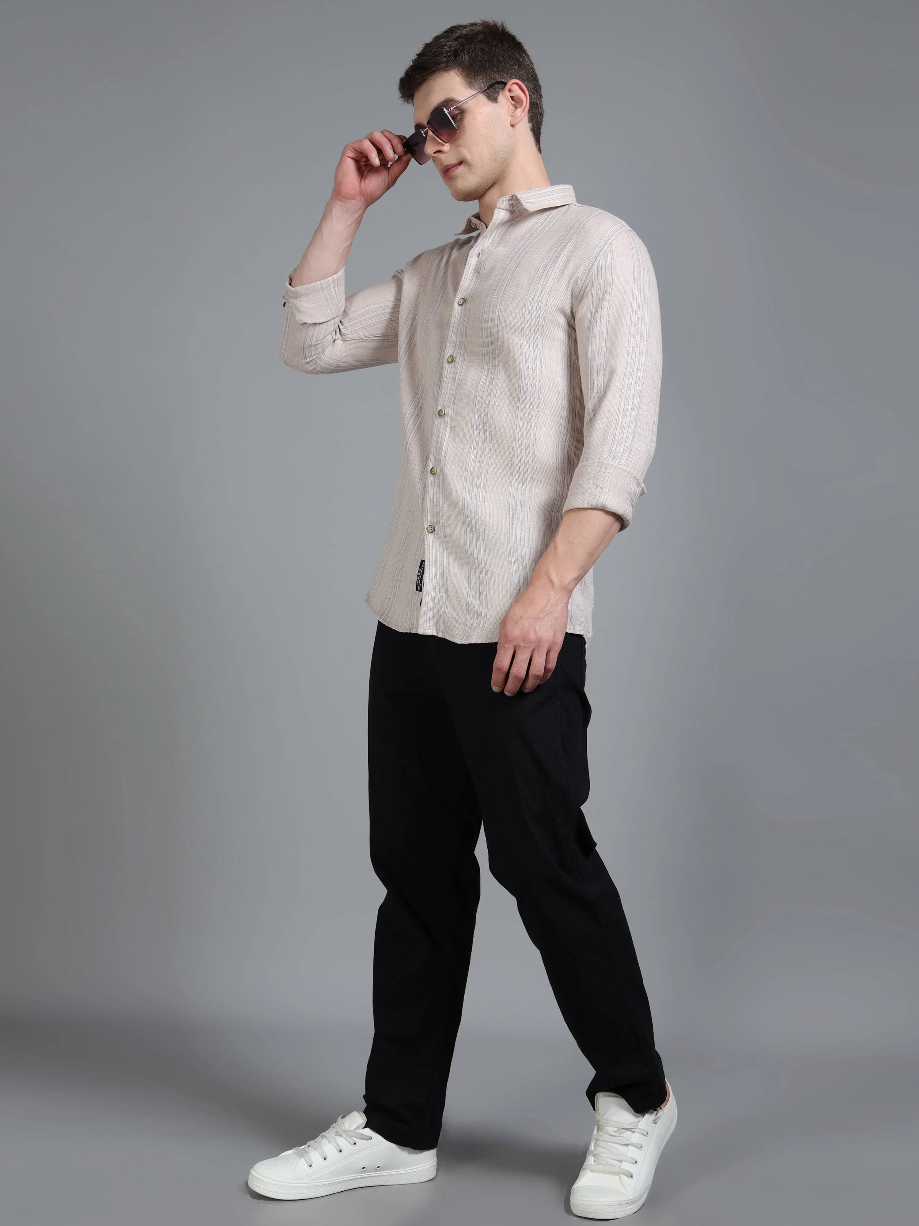 Men Zane Beige Stripes Shirt - Image 5
