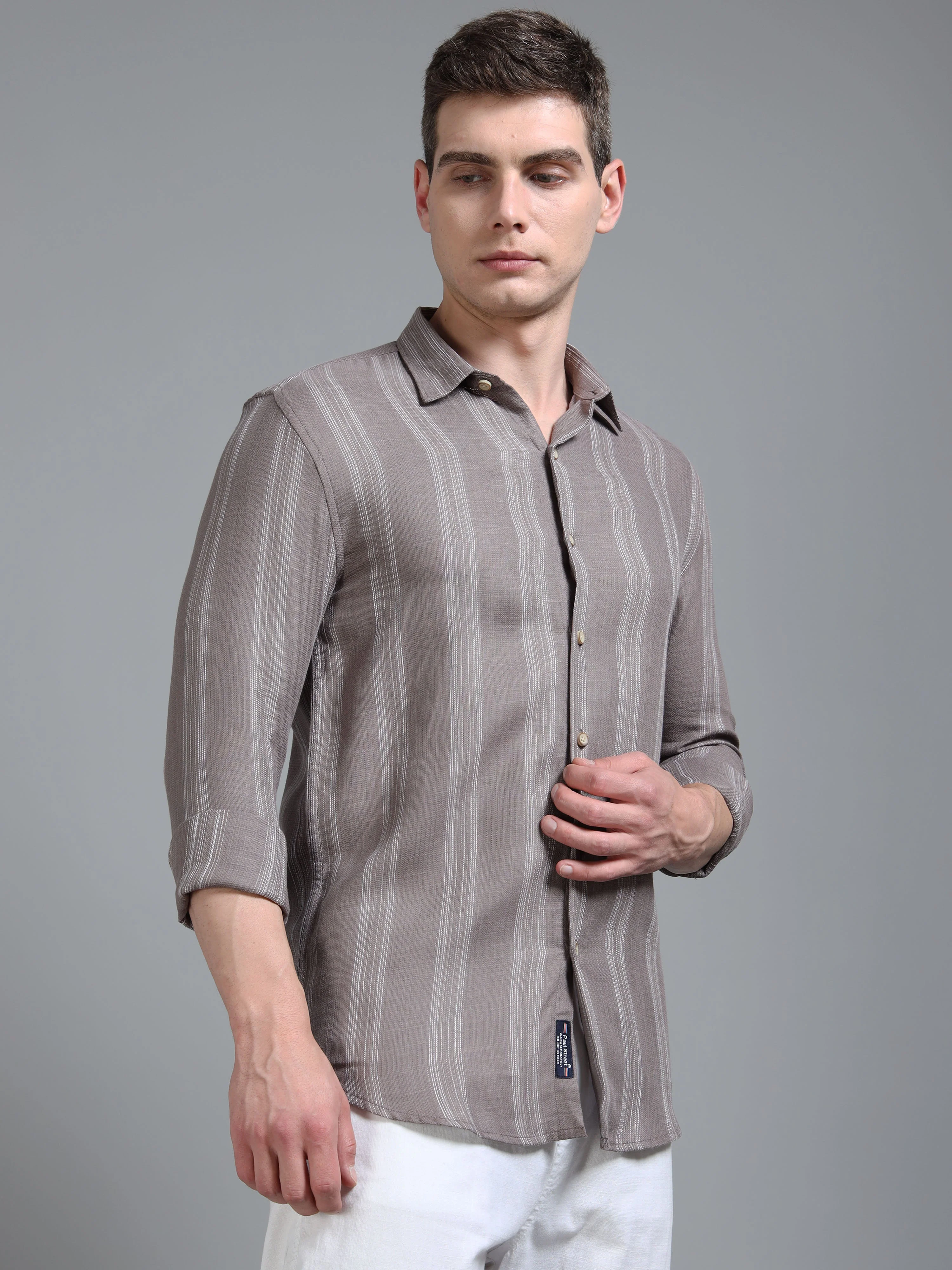Men Zane Brown Stripes Shirt - Image 3
