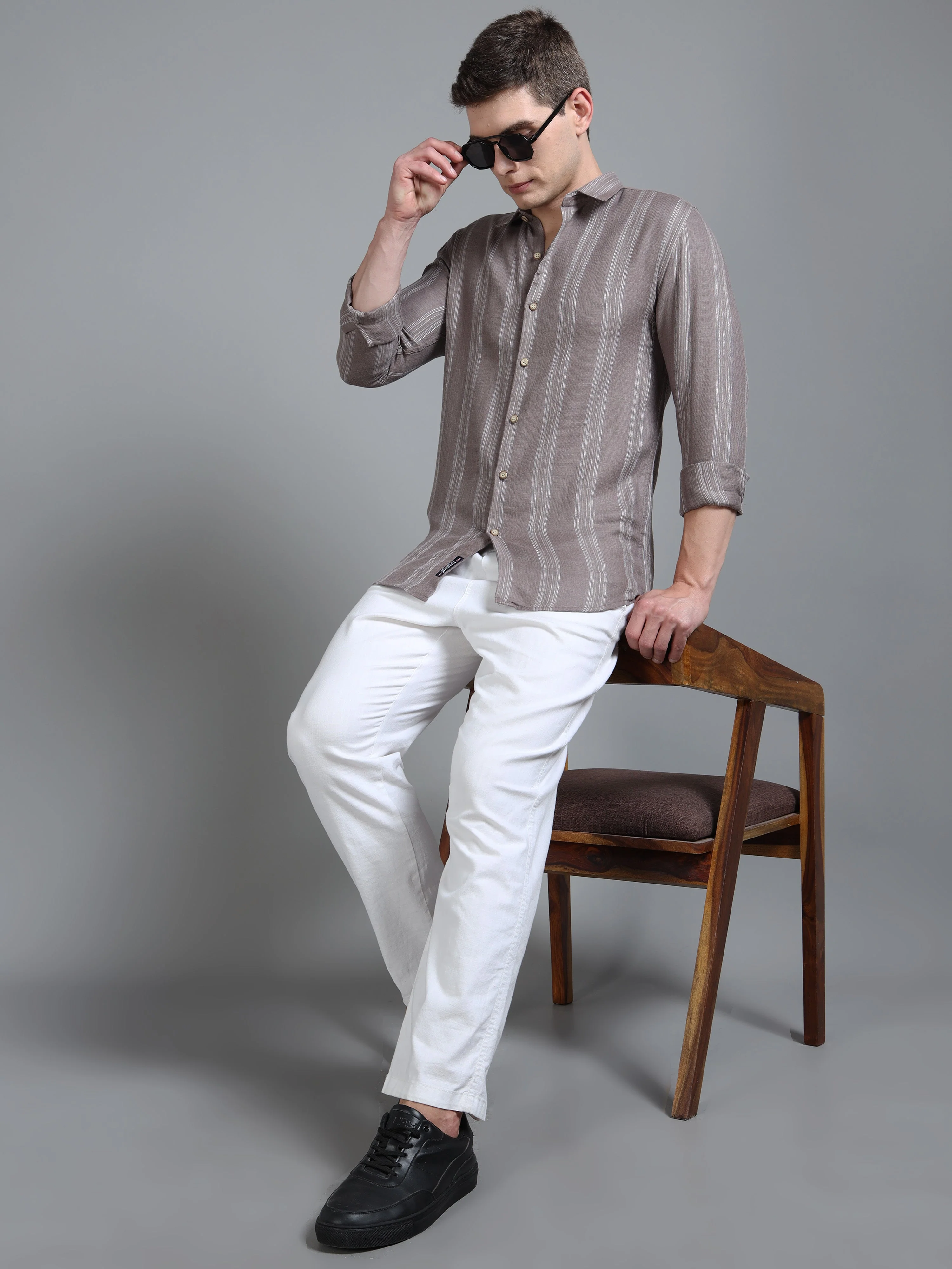 Men Zane Brown Stripes Shirt - Image 5