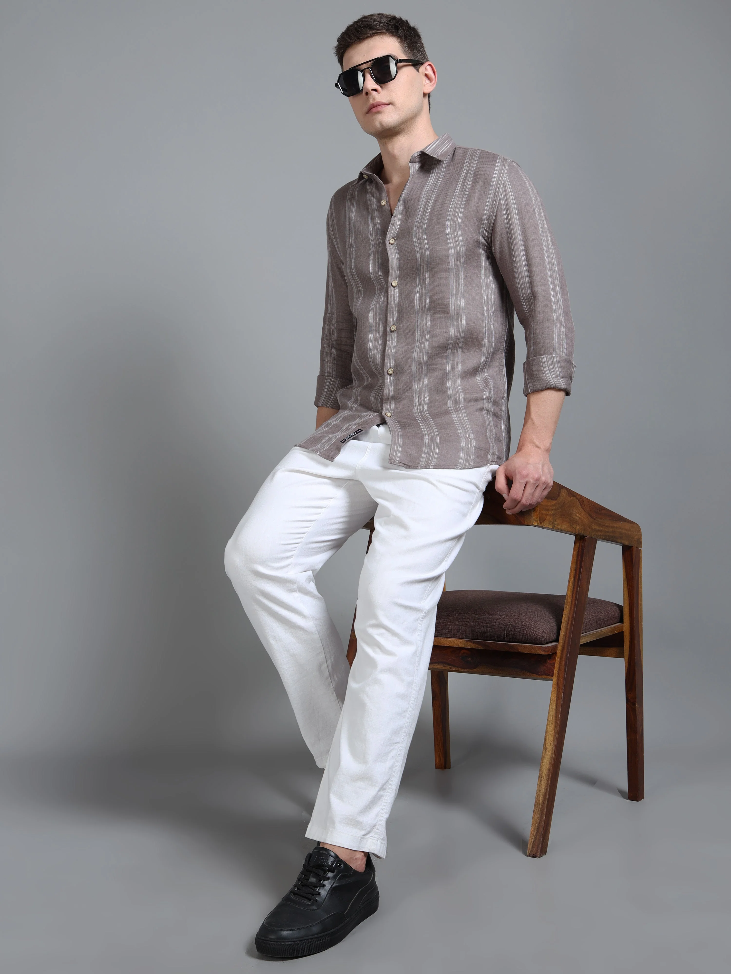 Men Zane Brown Stripes Shirt - Image 6