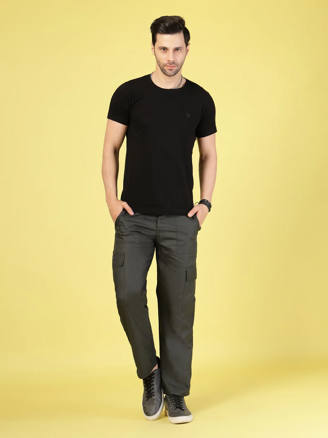 Men Army Green Twill Solid Cargo - Image 2