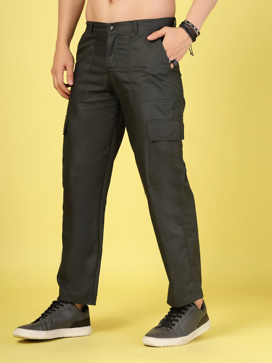 Men Army Green Twill Solid Cargo - Image 3