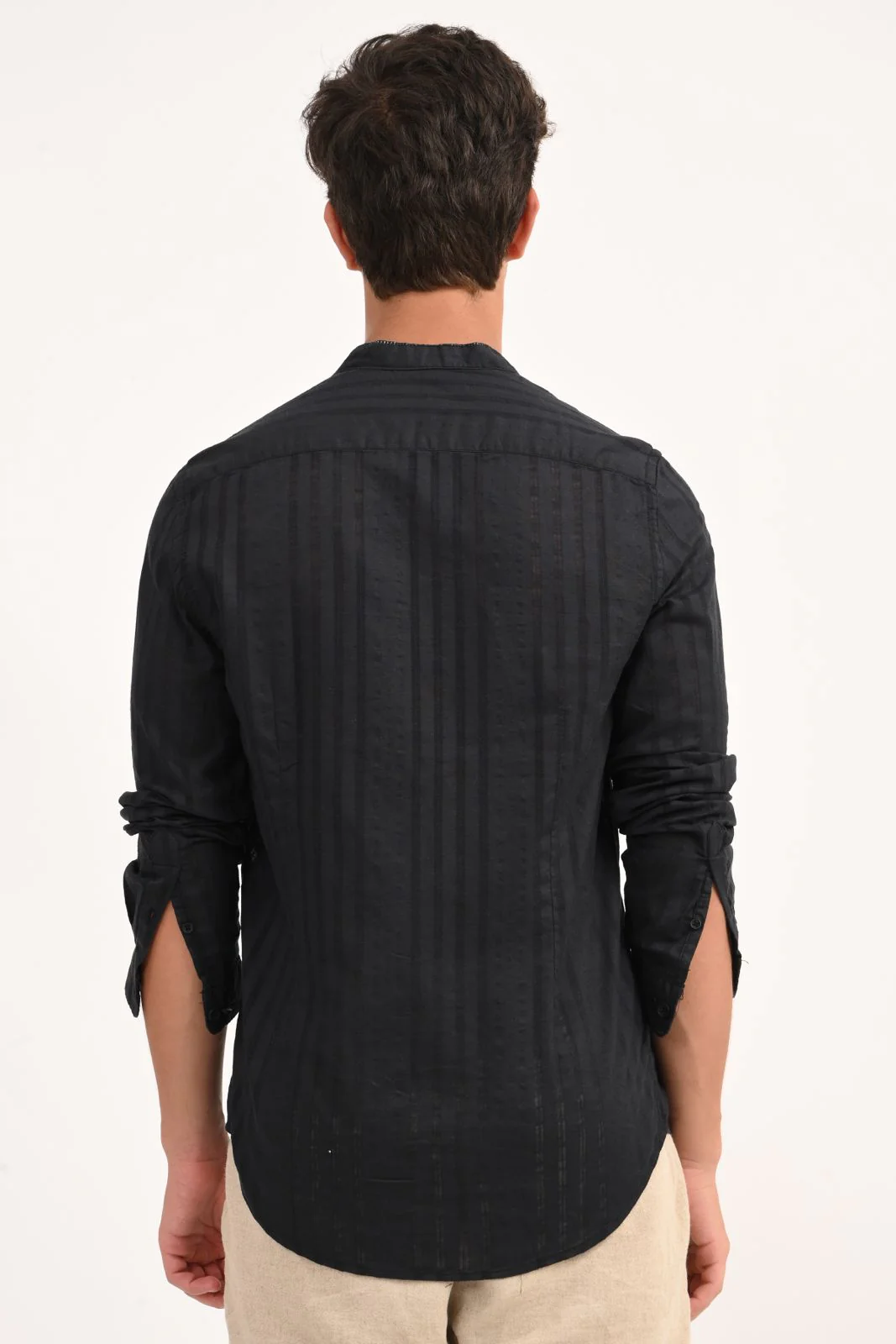 Men Becky Black Striped Linen Check Shirt - Image 2