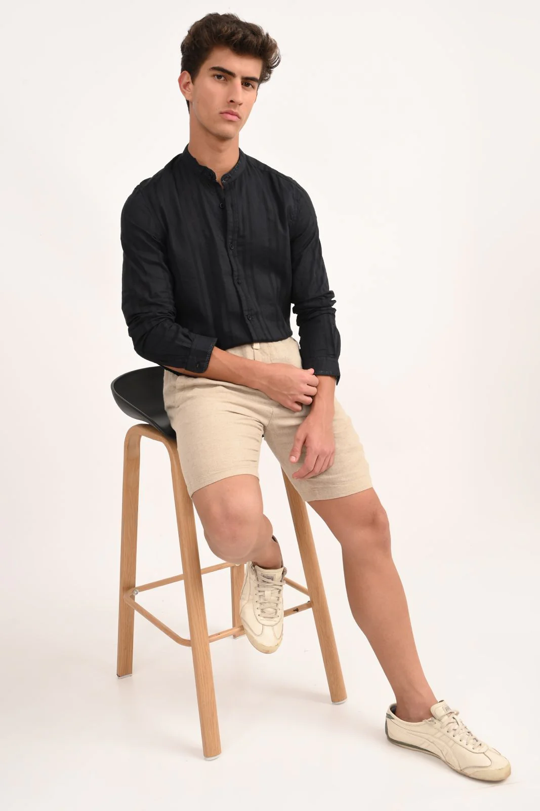 Men Becky Black Striped Linen Check Shirt - Image 3