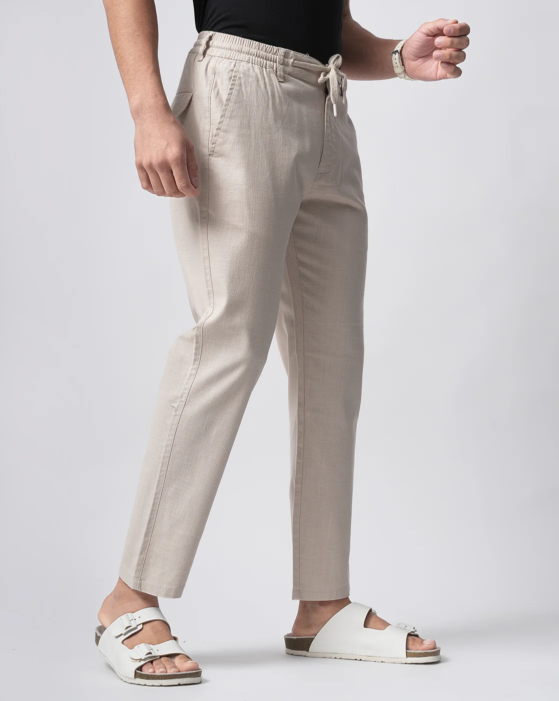 Men Beige Trousers - Image 3