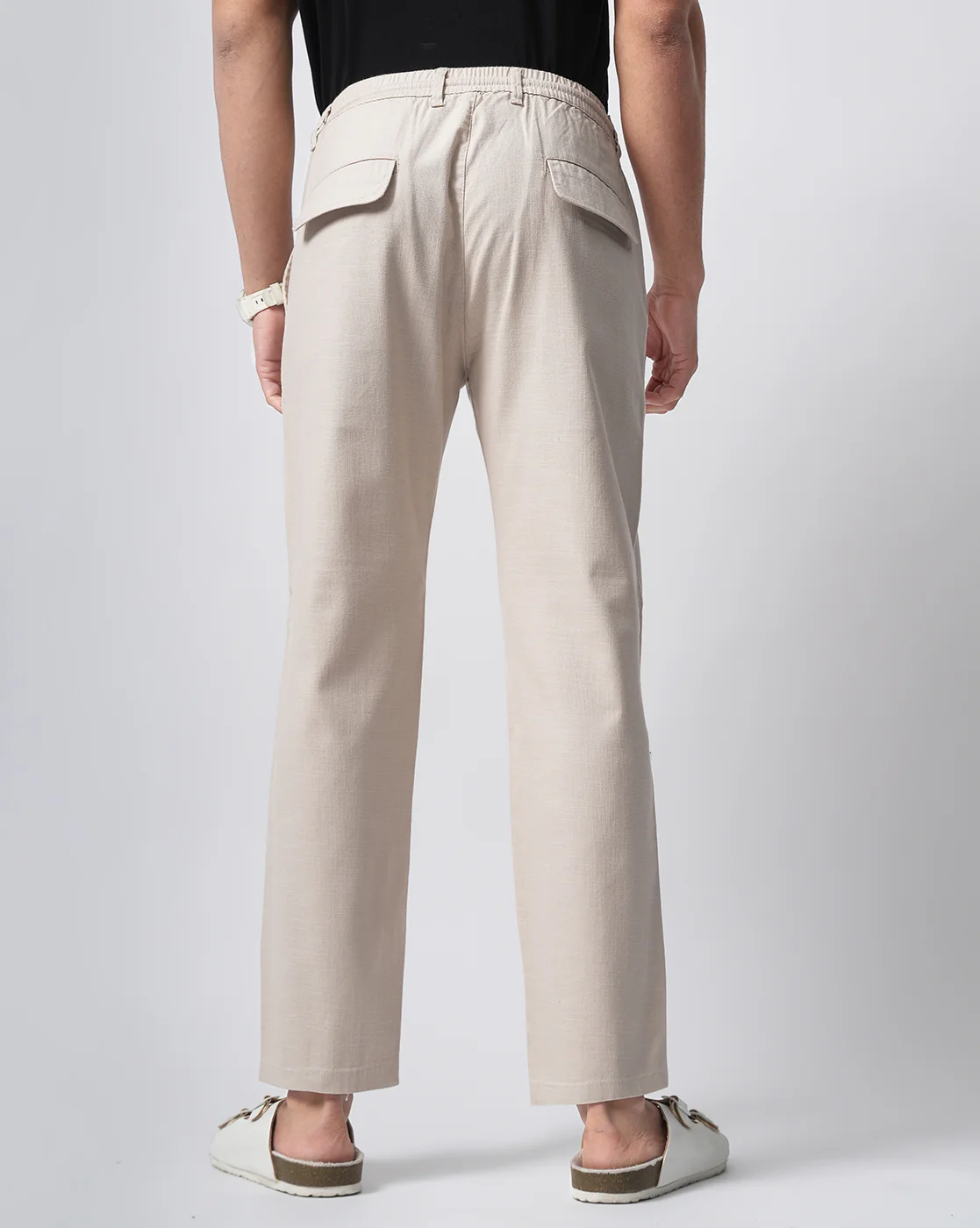 Men Beige Trousers - Image 4