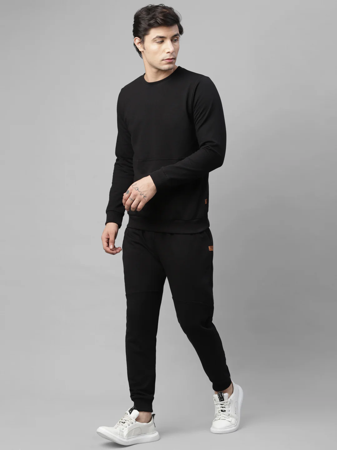 Men Black Round Neck Terry Track Suit - Image 2