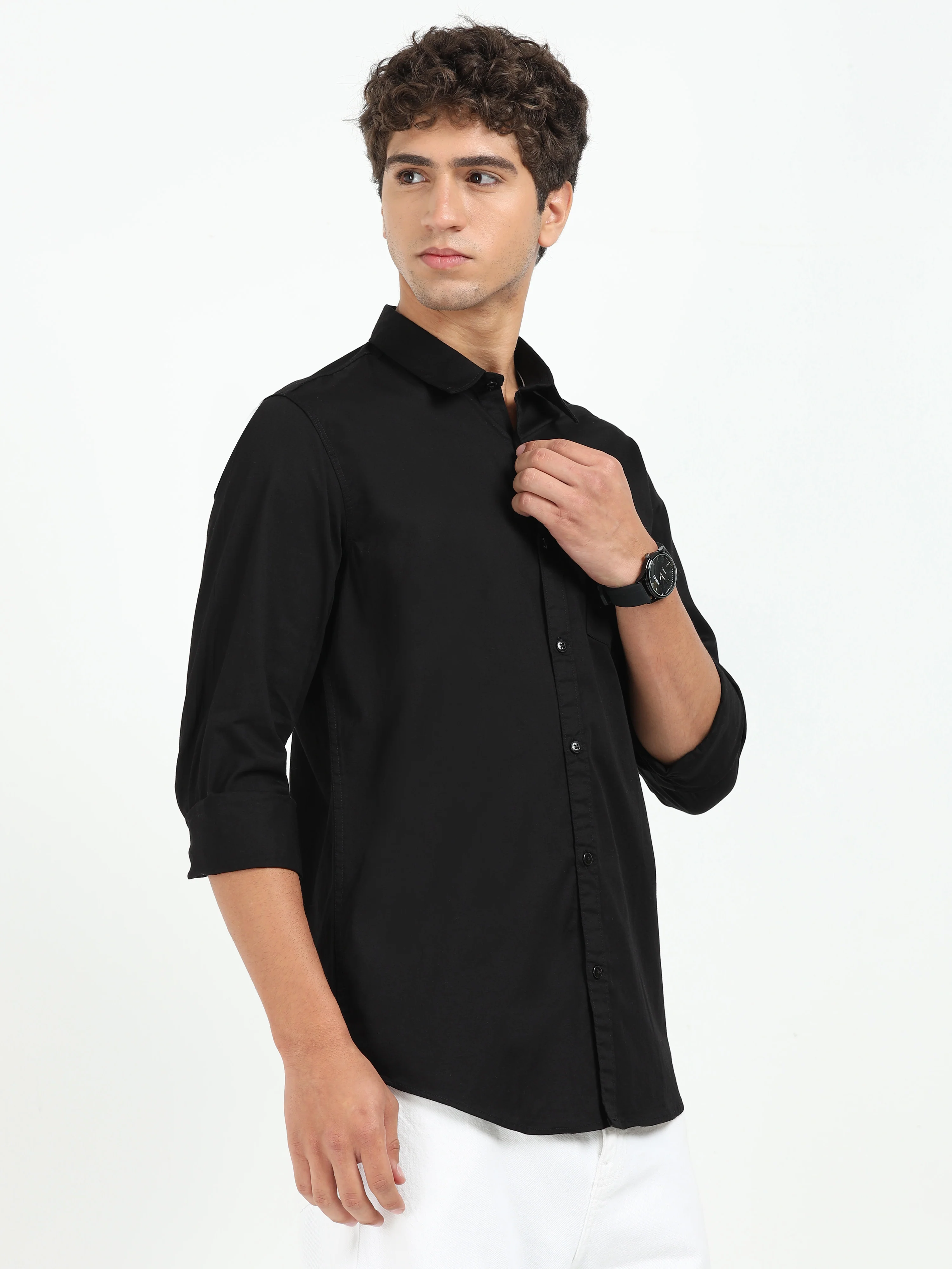 Men Black Twill Shirt Slim Fit - Image 2
