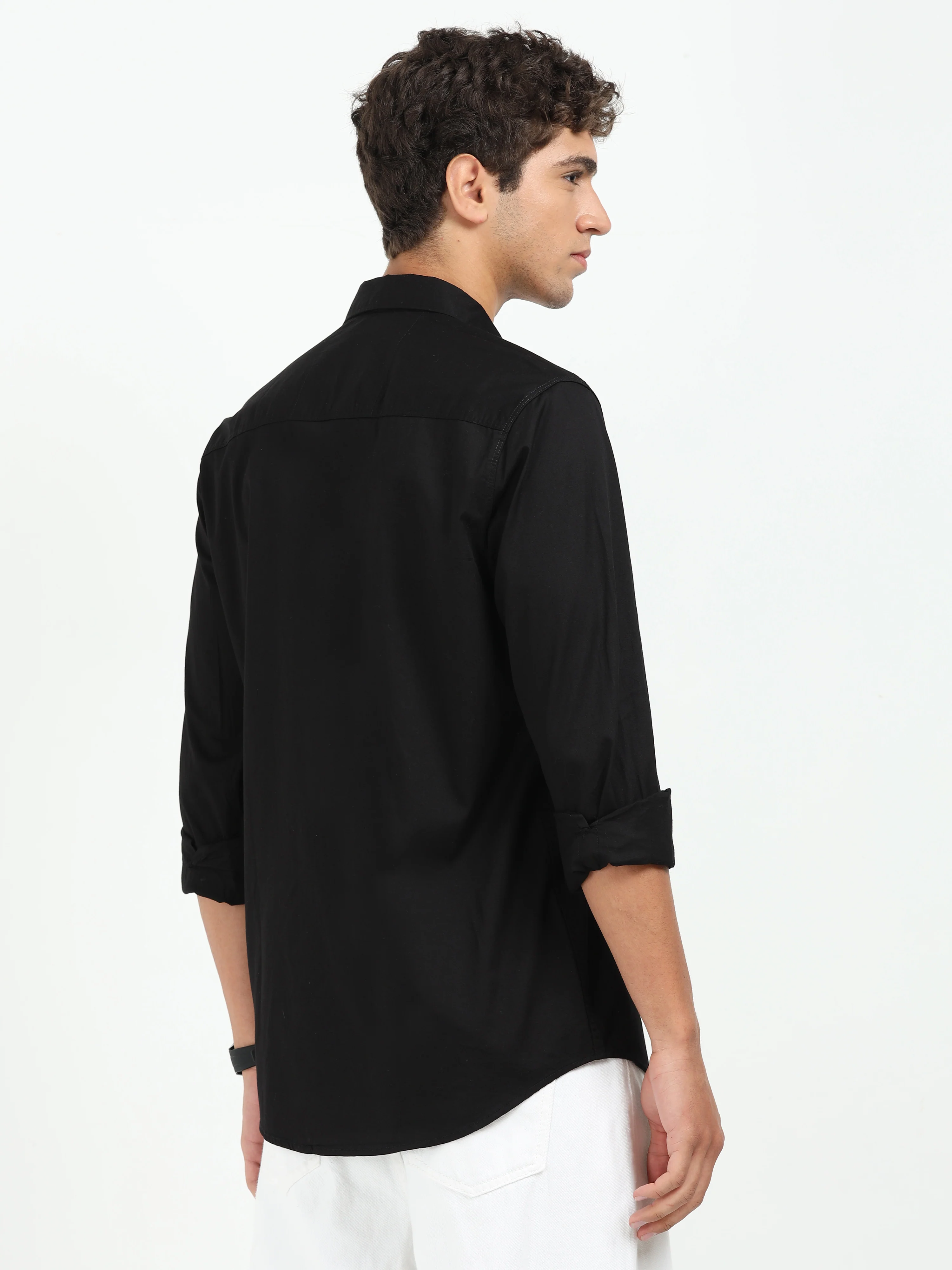 Men Black Twill Shirt Slim Fit - Image 3