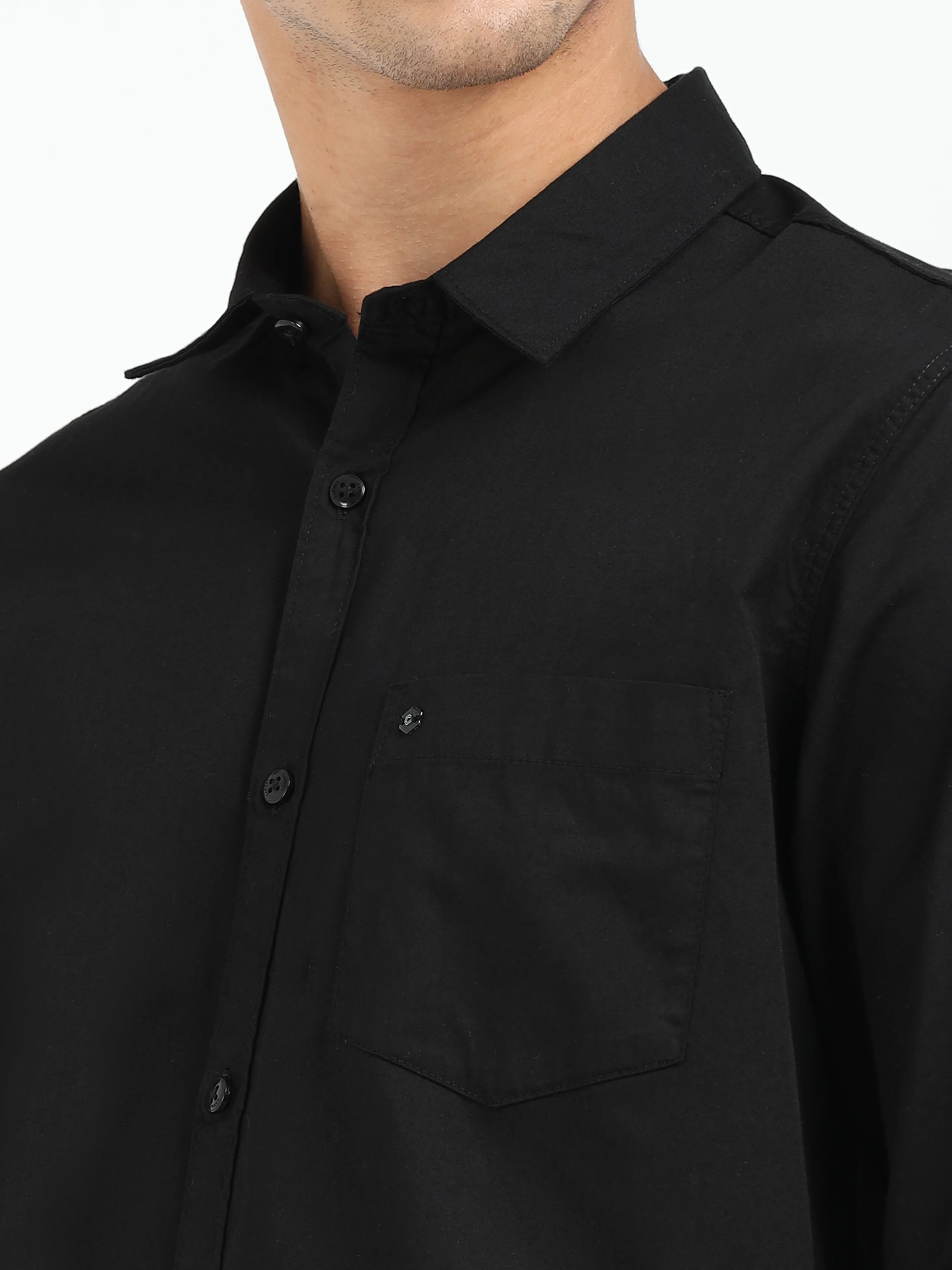 Men Black Twill Shirt Slim Fit - Image 4