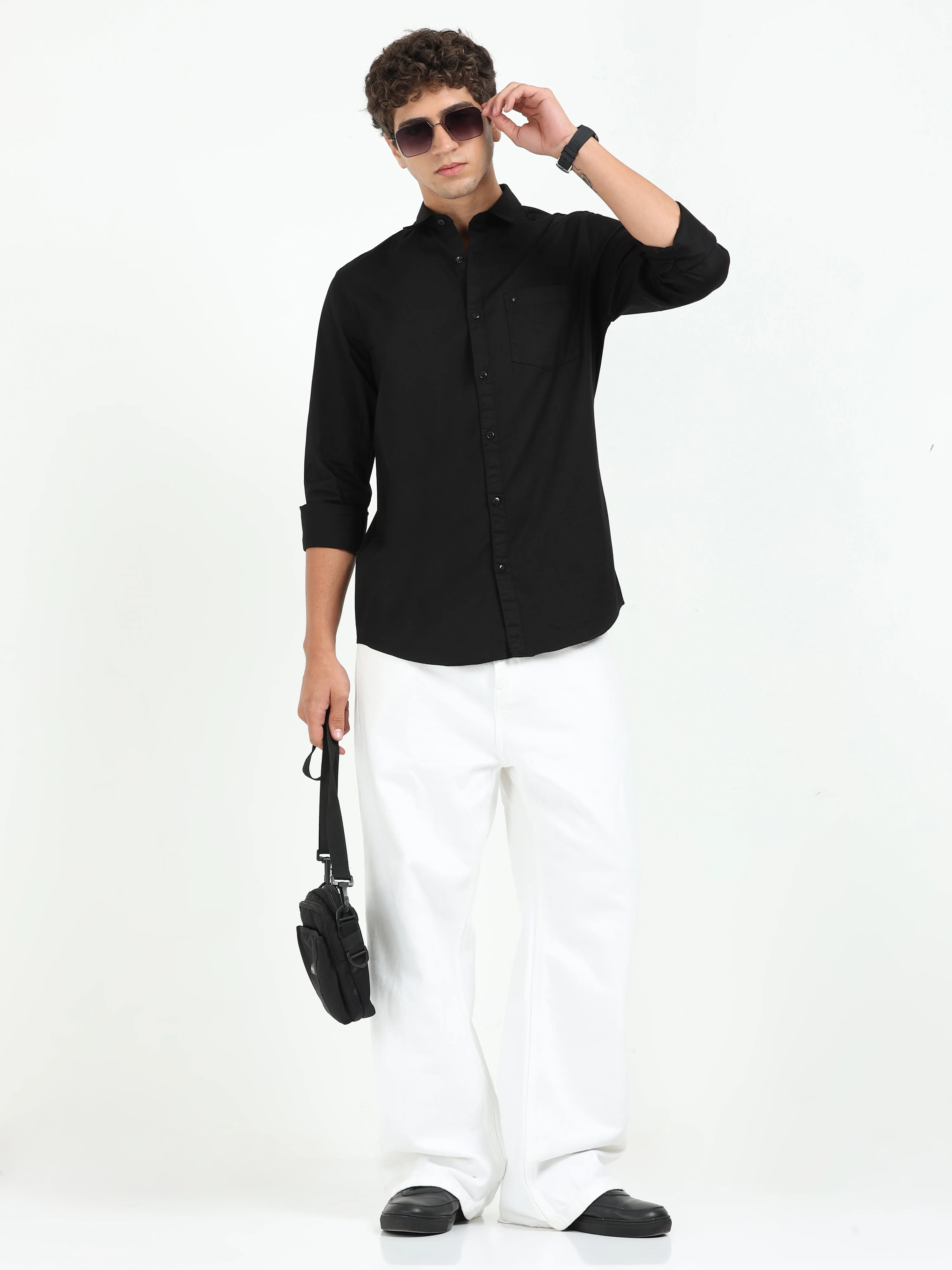 Men Black Twill Shirt Slim Fit - Image 5