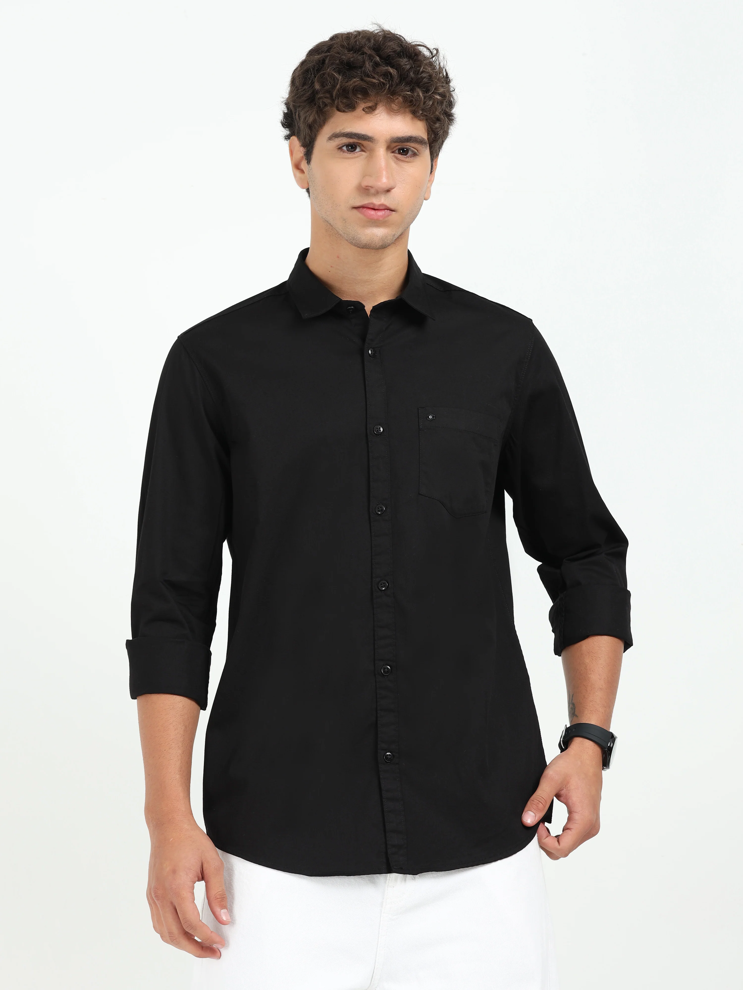 Men Black Twill Shirt Slim Fit - Image 6