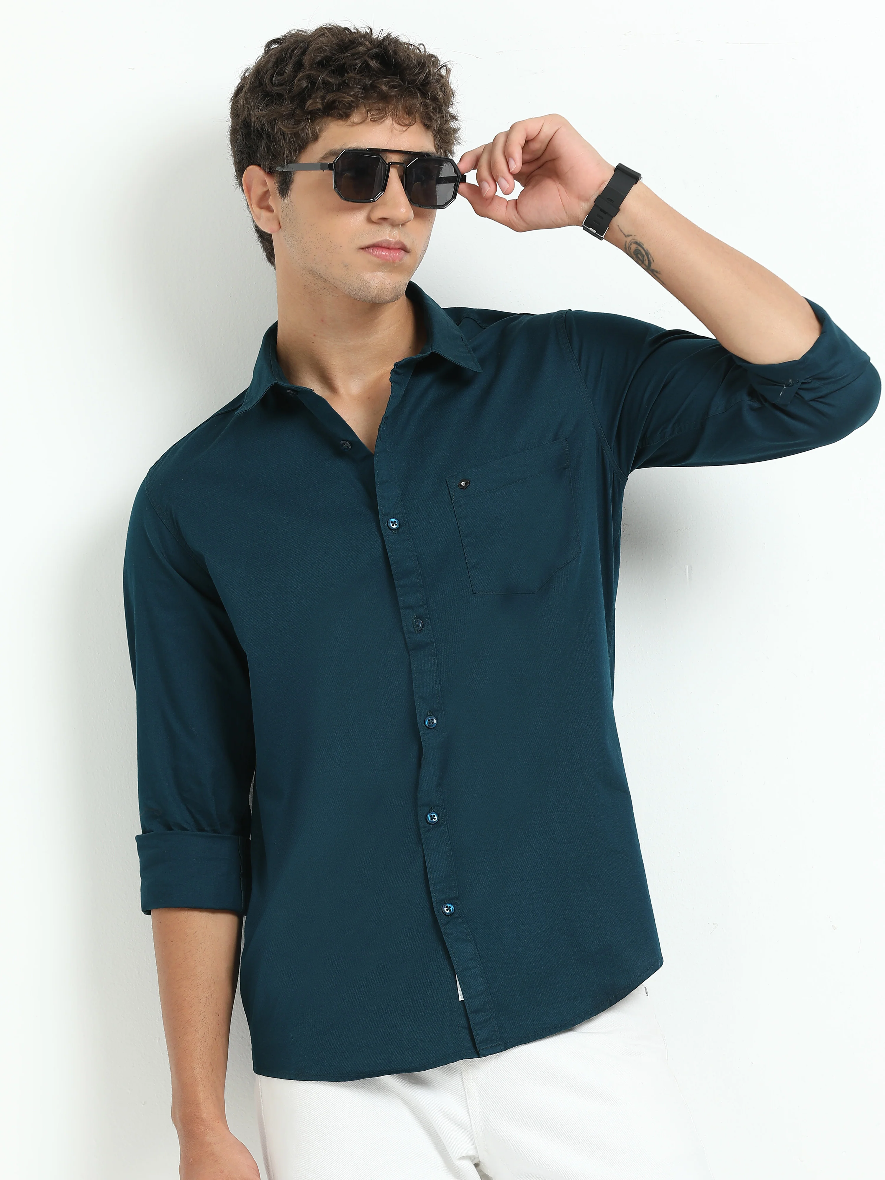 Men Blue Twill Shirt Slim Fit - Image 2