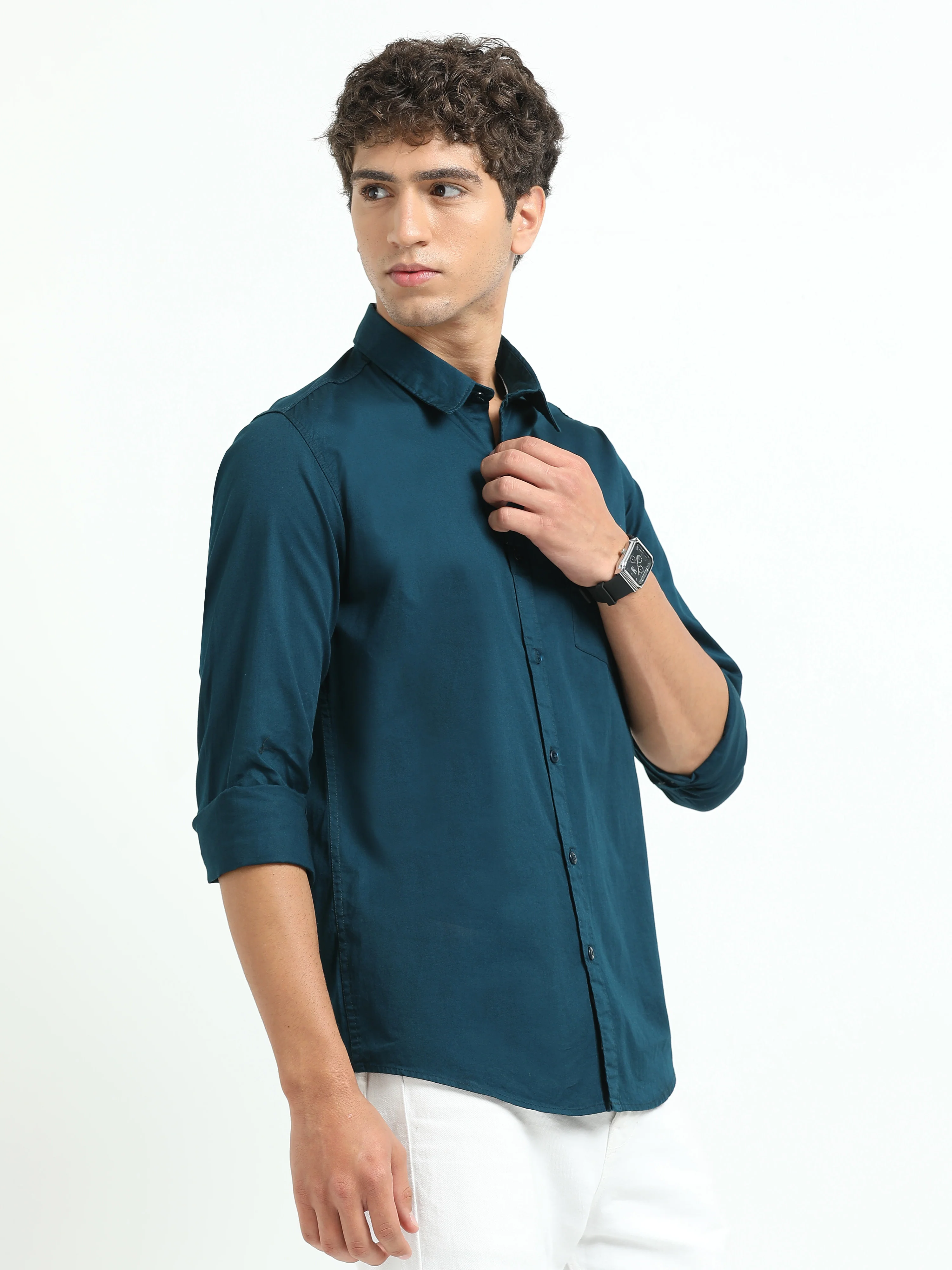 Men Blue Twill Shirt Slim Fit - Image 3