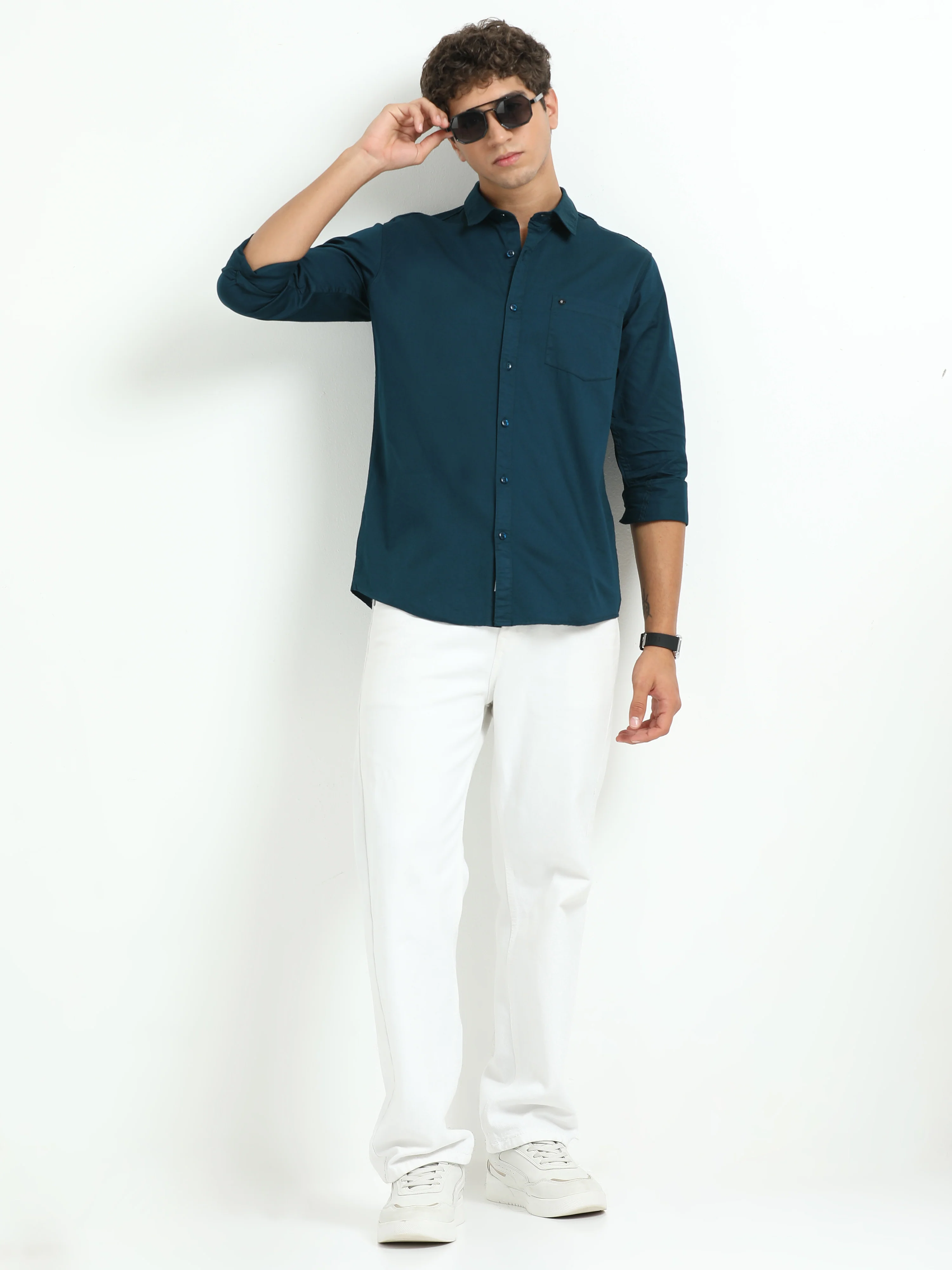 Men Blue Twill Shirt Slim Fit - Image 6