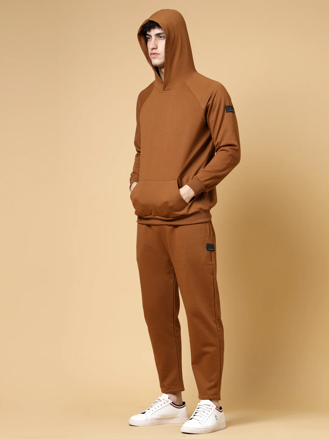 Men Brown Oversized Solid Fleece Co-ords - Image 2