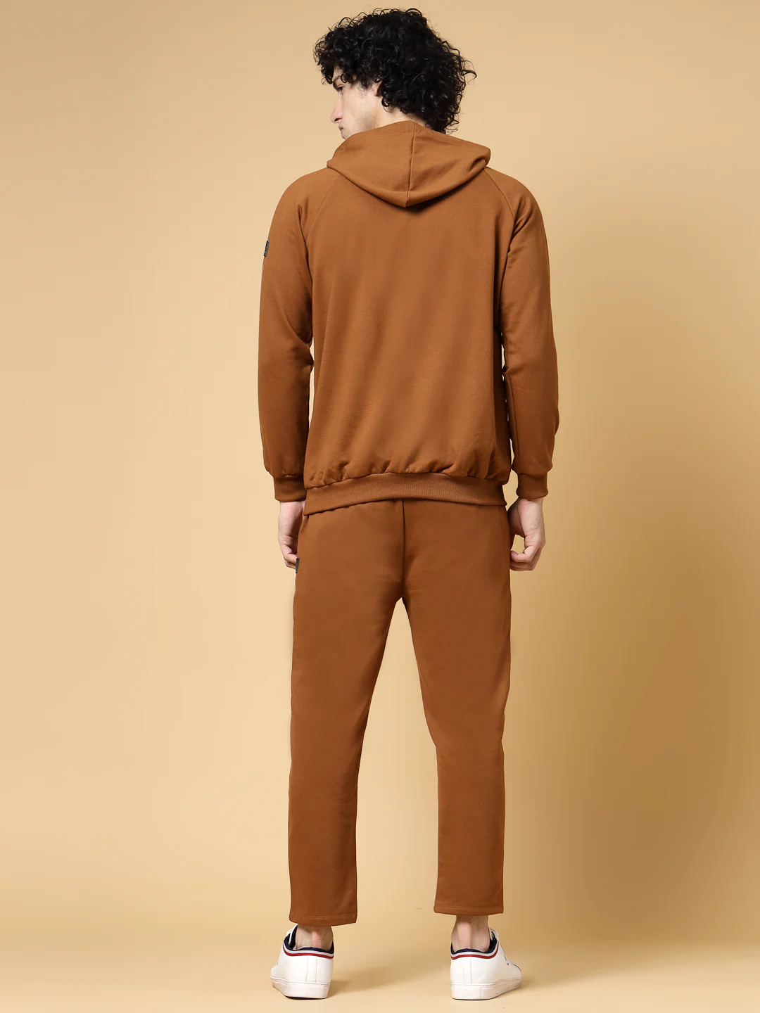 Men Brown Oversized Solid Fleece Co-ords - Image 3