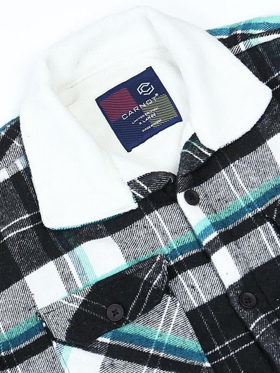 Men Checkered Long Sleeve Fur Collared Casual Brushed OverShirt - Image 2