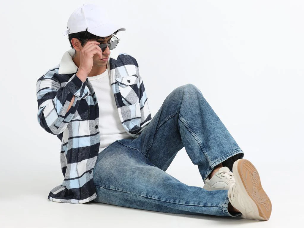 Men Checkered Long Sleeve Fur Collared Casual Brushed OverShirt - Image 6