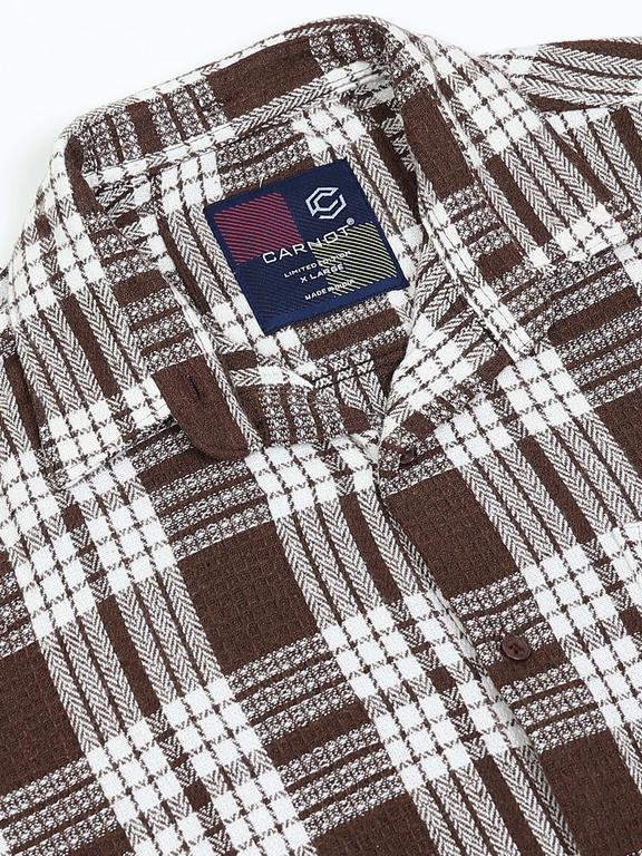 Men Checkered Long Sleeve Hooded Casual Shirt - Image 5