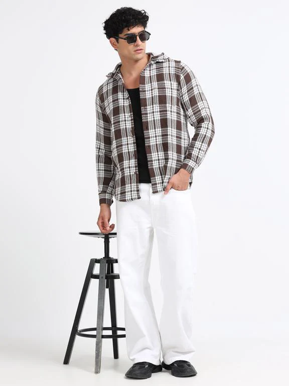 Men Checkered Long Sleeve Hooded Casual Shirt - Image 7