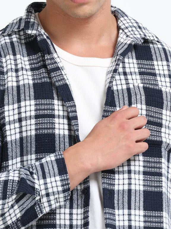 Men Checkered Long Sleeve Hooded Casual Shirt - Image 3
