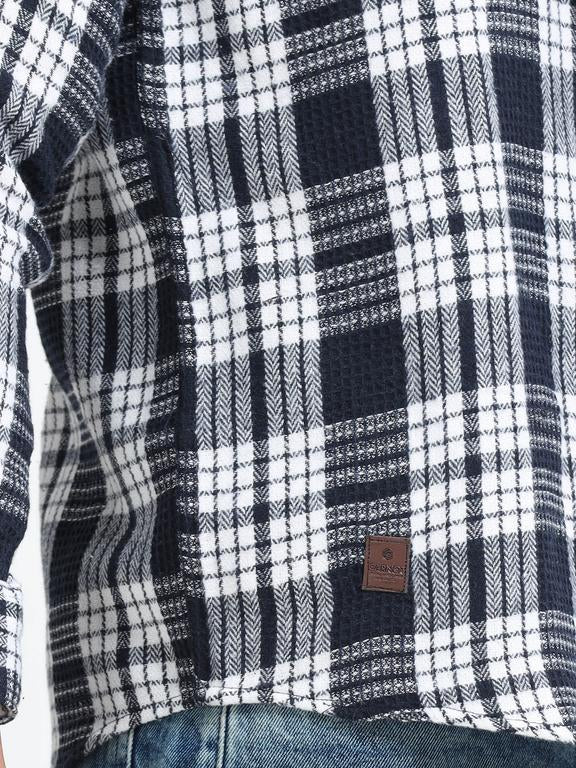 Men Checkered Long Sleeve Hooded Casual Shirt - Image 5