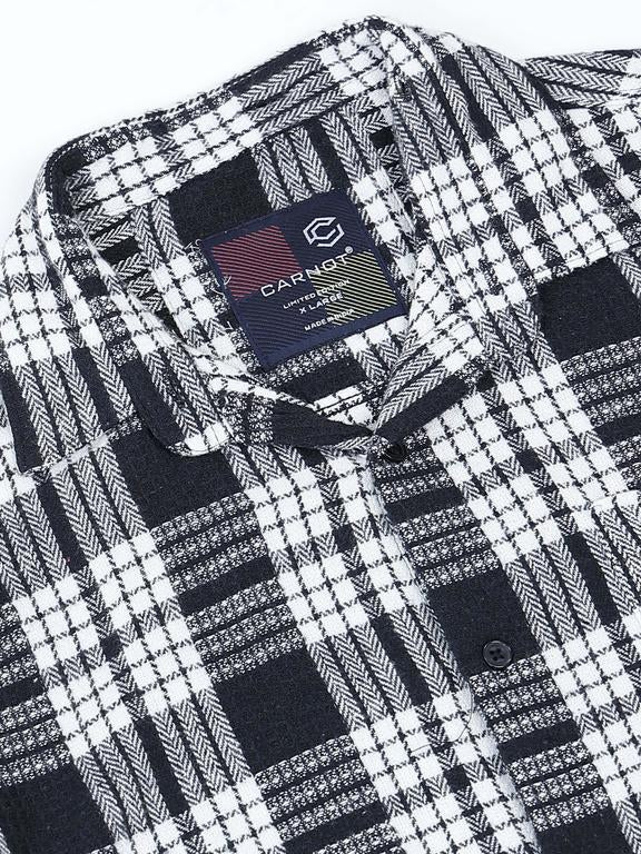 Men Checkered Long Sleeve Hooded Casual Shirt - Image 7
