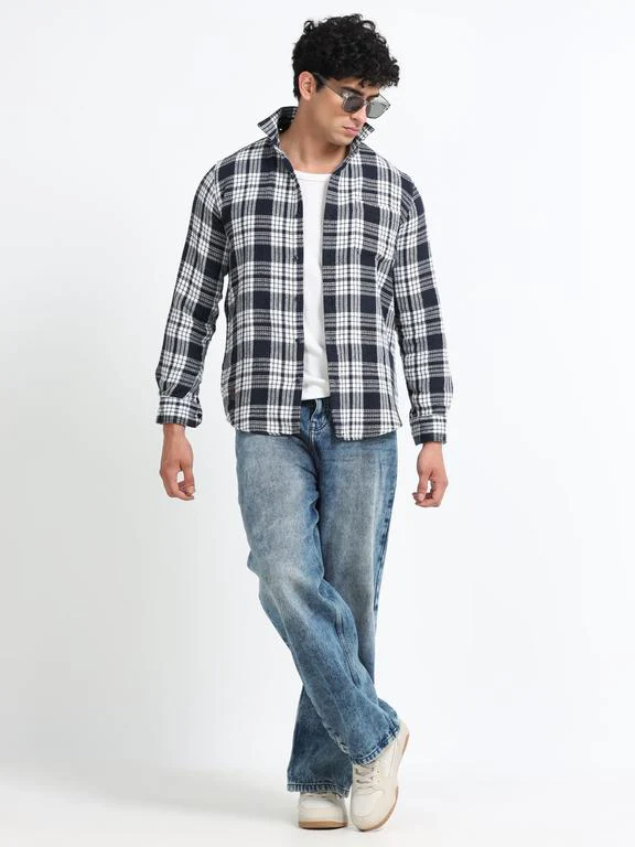 Men Checkered Long Sleeve Hooded Casual Shirt - Image 8