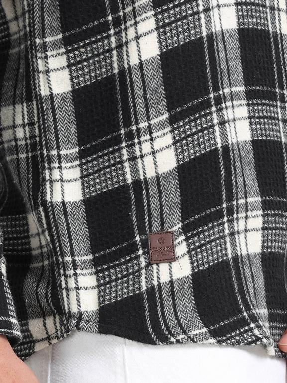 Men Checkered Long Sleeve Hooded Casual Shirt - Image 5