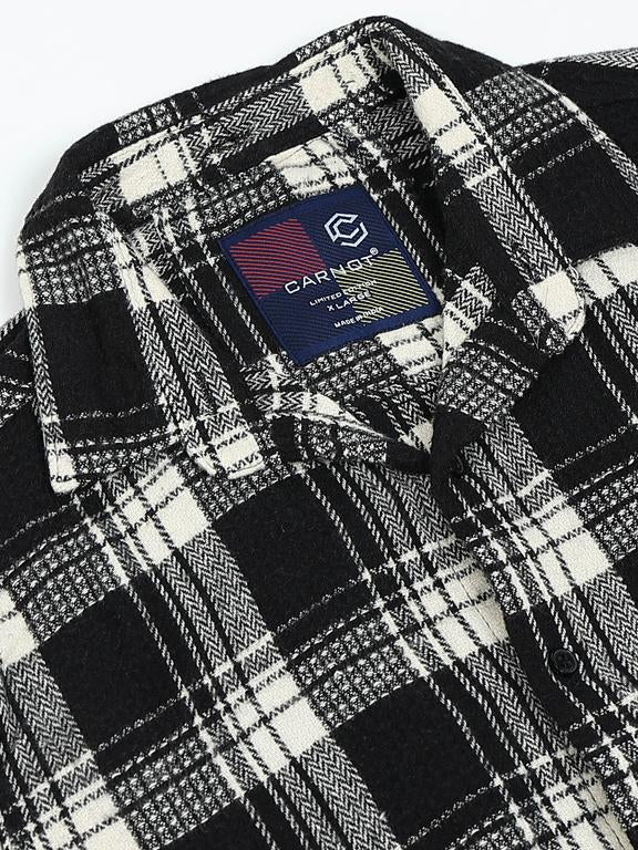 Men Checkered Long Sleeve Hooded Casual Shirt - Image 7