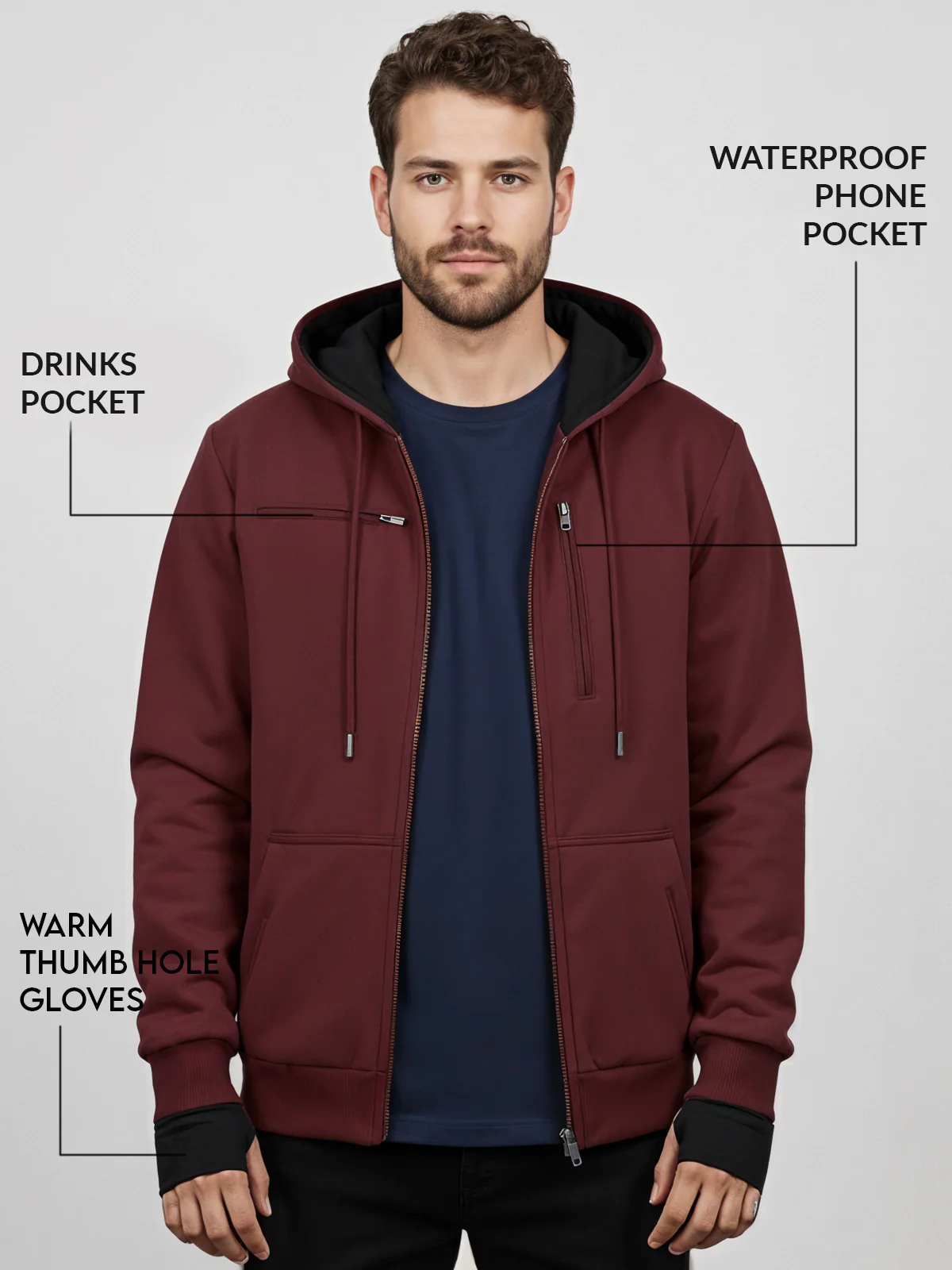 Men Maroon Utility Travel Hoodie - Image 2