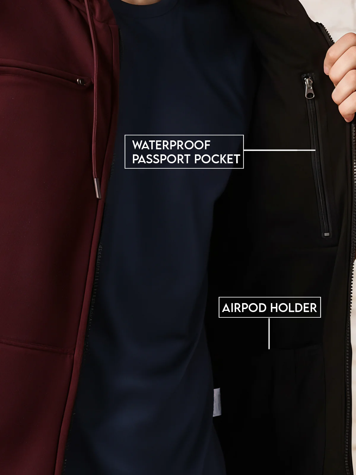 Men Maroon Utility Travel Hoodie - Image 4